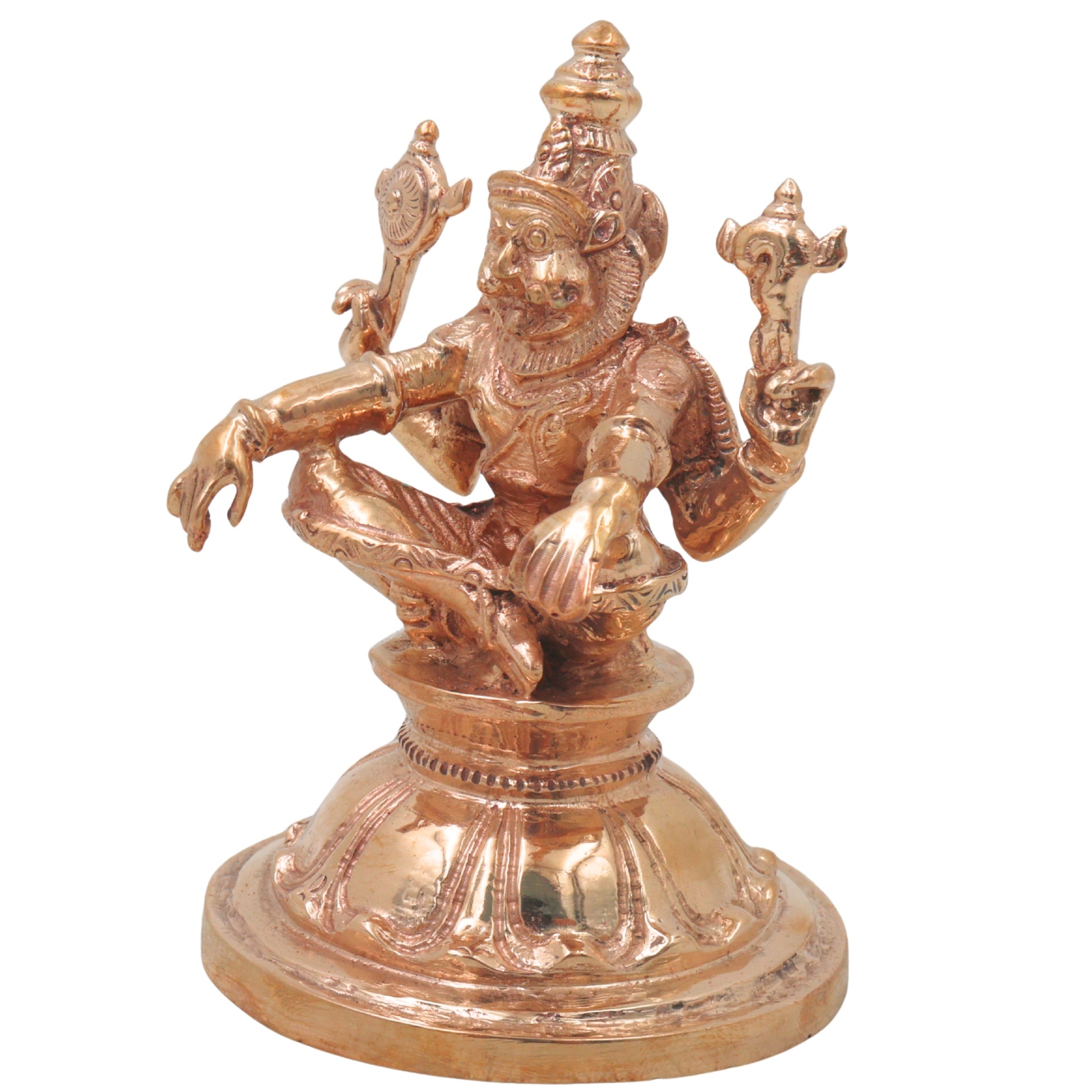 Handcrafted Bronze Yoga Narasimha Idol, Narahari Chola Style Murti for Pooja, Home Decor & Spiritual Gifting, Gold, 4 Inch, 1 Piece