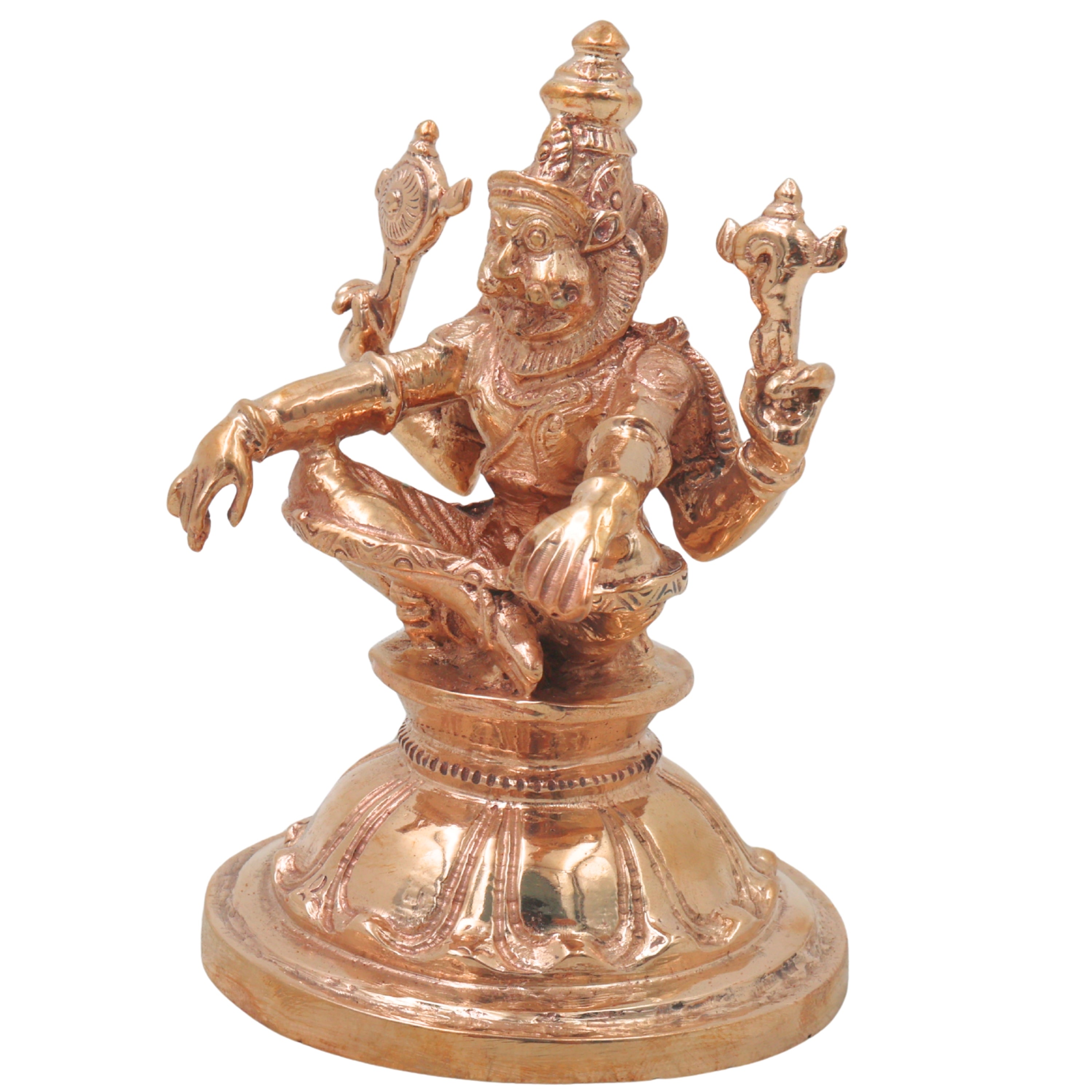 Handcrafted Bronze Yoga Narasimha Idol, Narahari Chola Style Murti for Pooja, Home Decor & Spiritual Gifting, Gold, 4 Inch, 1 Piece