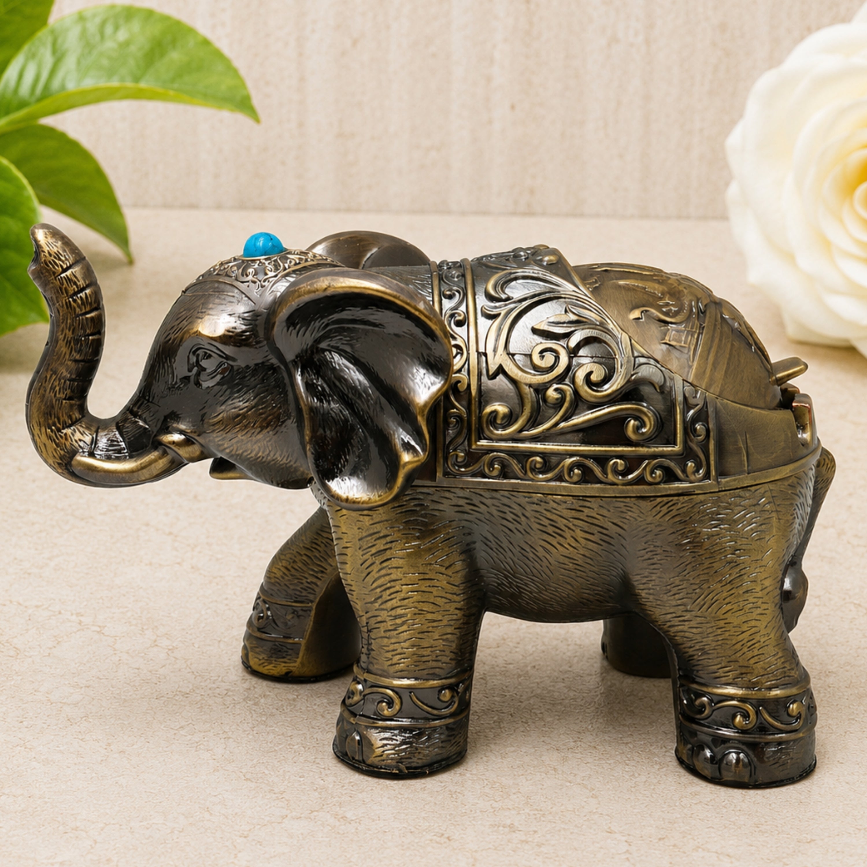 Handcrafted Steel Gaja Elephant Statue, Traditional Decor Sculpture for Vastu, Pooja, Home & Gifting, Gold, 4 Inch, 1 Piece