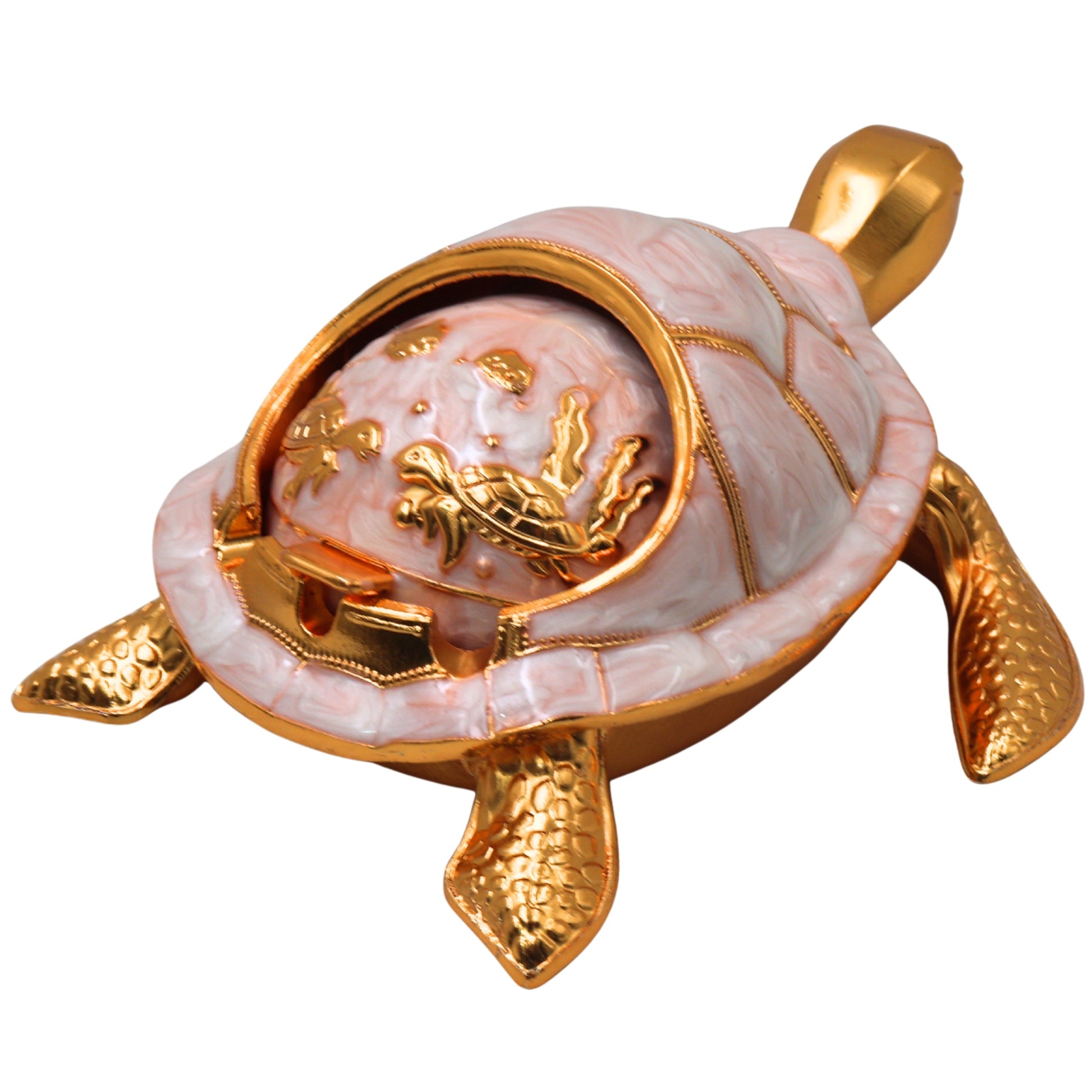 Steel Kurma Tortoise Ashtray Handcrafted Traditional Smoking Bowl Vaastu Home Decor Gifting Accent, Gold, 2 Inch, 1 Piece