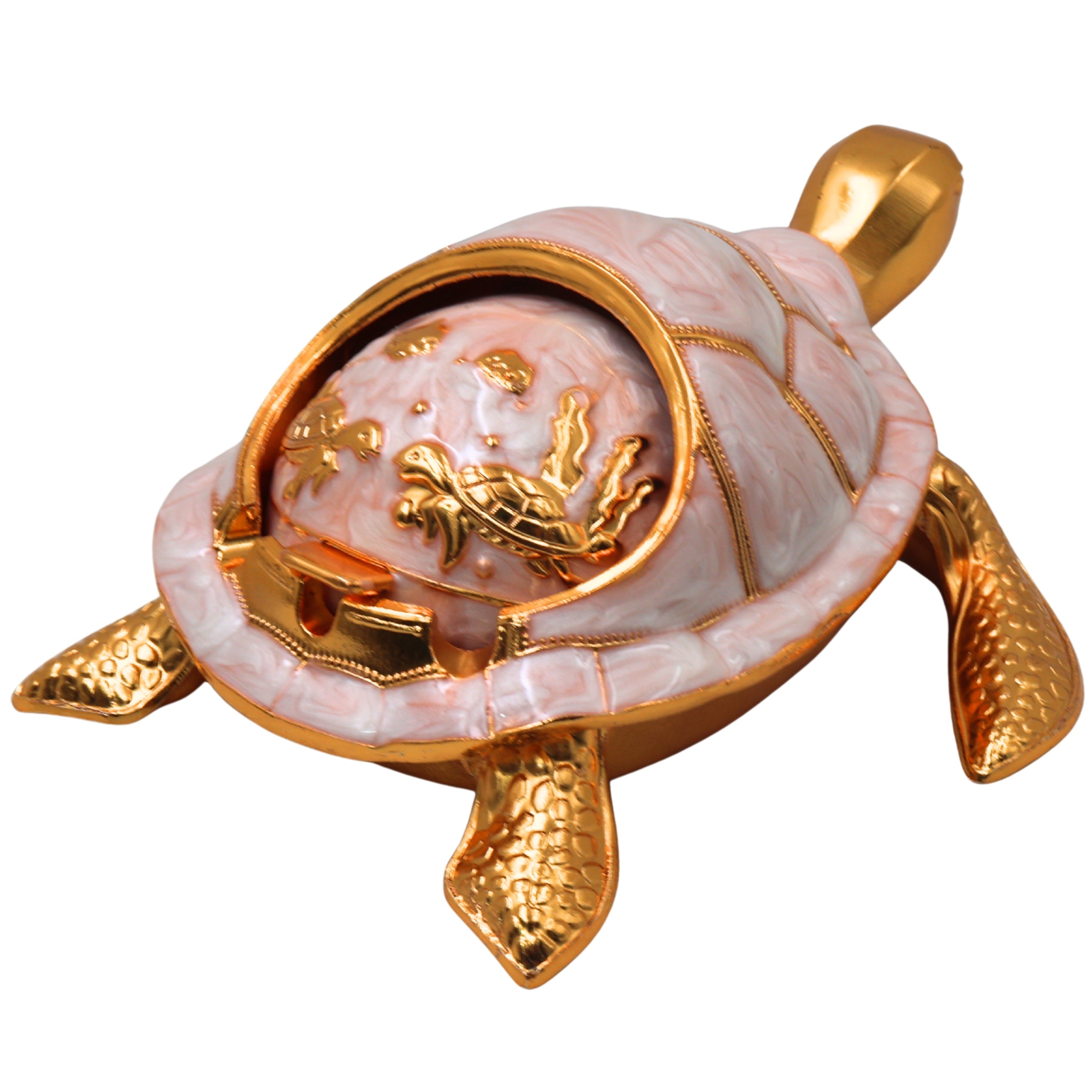 Steel Kurma Tortoise Ashtray Handcrafted Traditional Smoking Bowl Vaastu Home Decor Gifting Accent, Gold, 2 Inch, 1 Piece