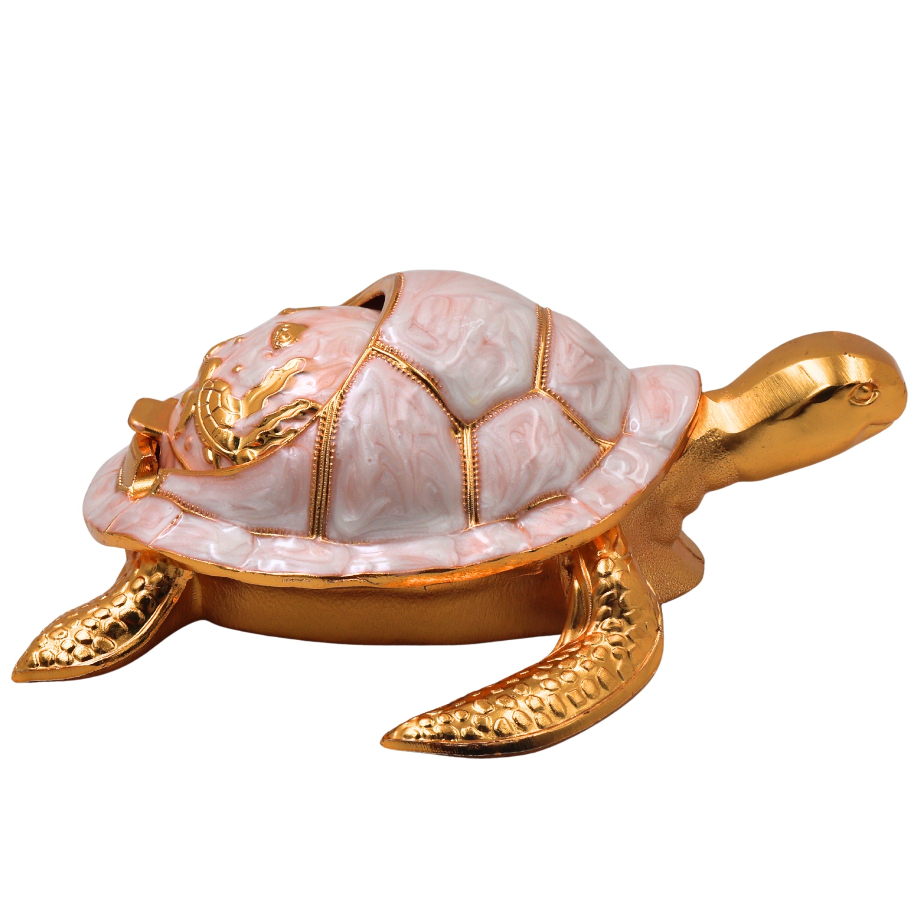 Steel Kurma Tortoise Ashtray Handcrafted Traditional Smoking Bowl Vaastu Home Decor Gifting Accent, Gold, 2 Inch, 1 Piece
