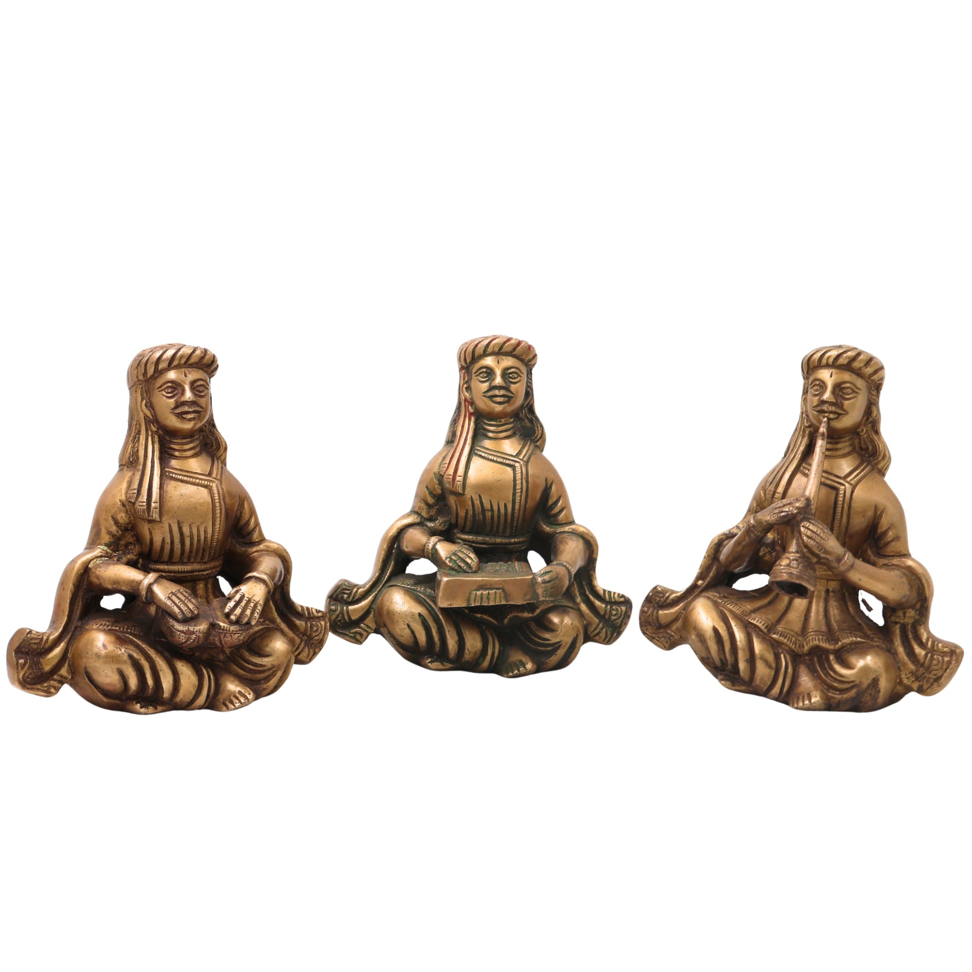 Brass Folk Musician Set of 4 Handcrafted Traditional Sculptures for Home, Gold, 6.5 Inch, 1 Piece