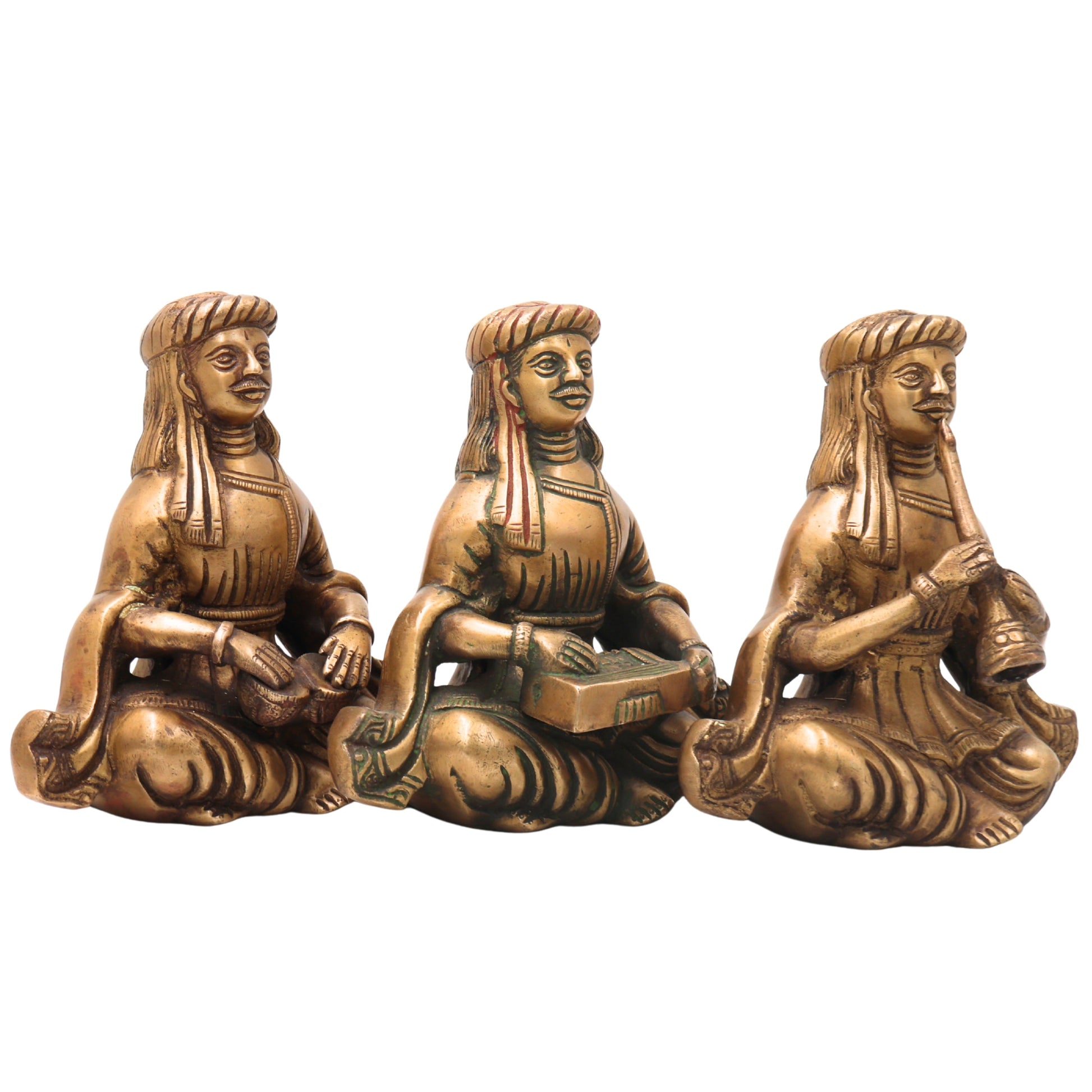 Brass Folk Musician Set of 4 Handcrafted Traditional Sculptures for Home, Gold, 6.5 Inch, 1 Piece