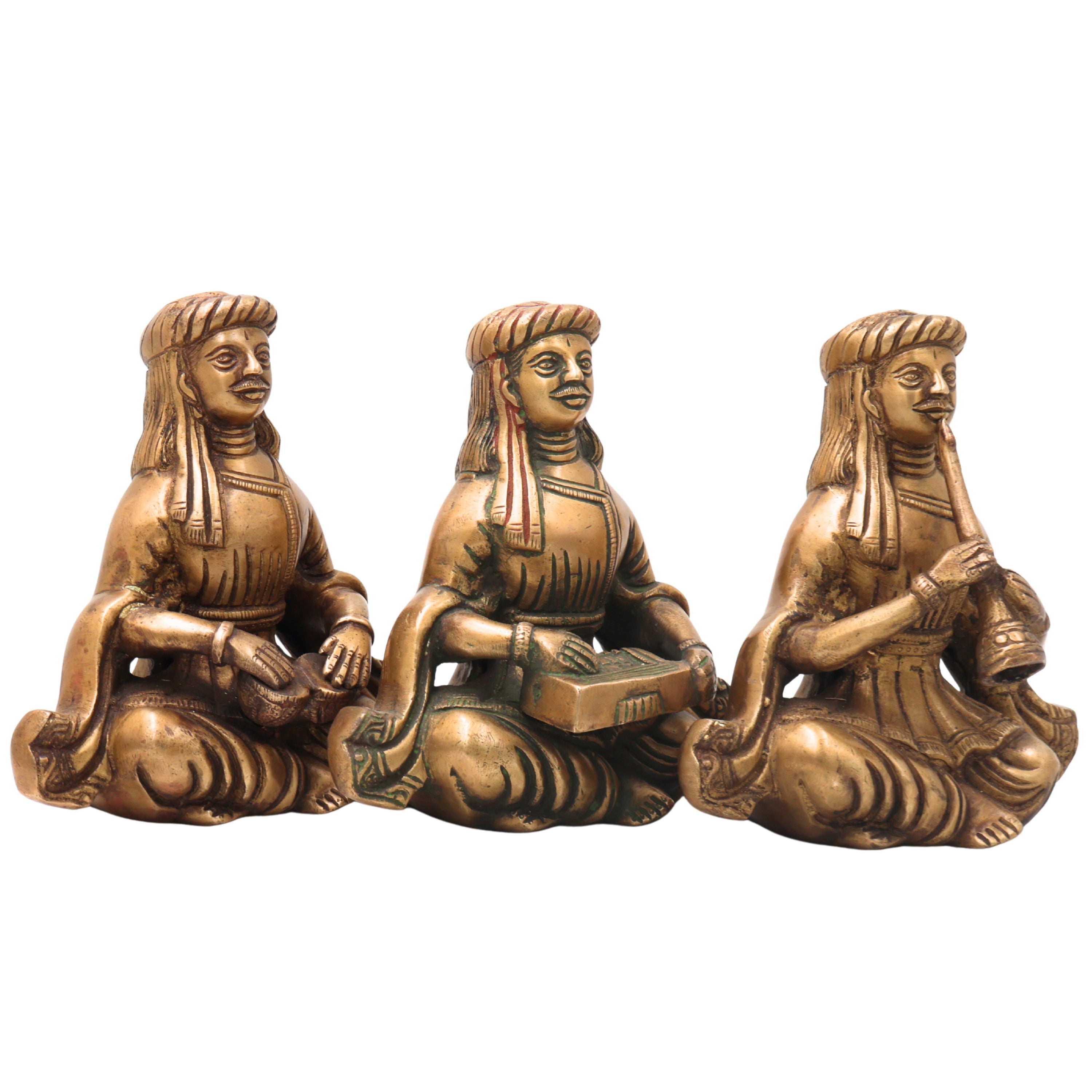 Brass Folk Musician Set of 4 Handcrafted Traditional Sculptures for Home, Gold, 6.5 Inch, 1 Piece