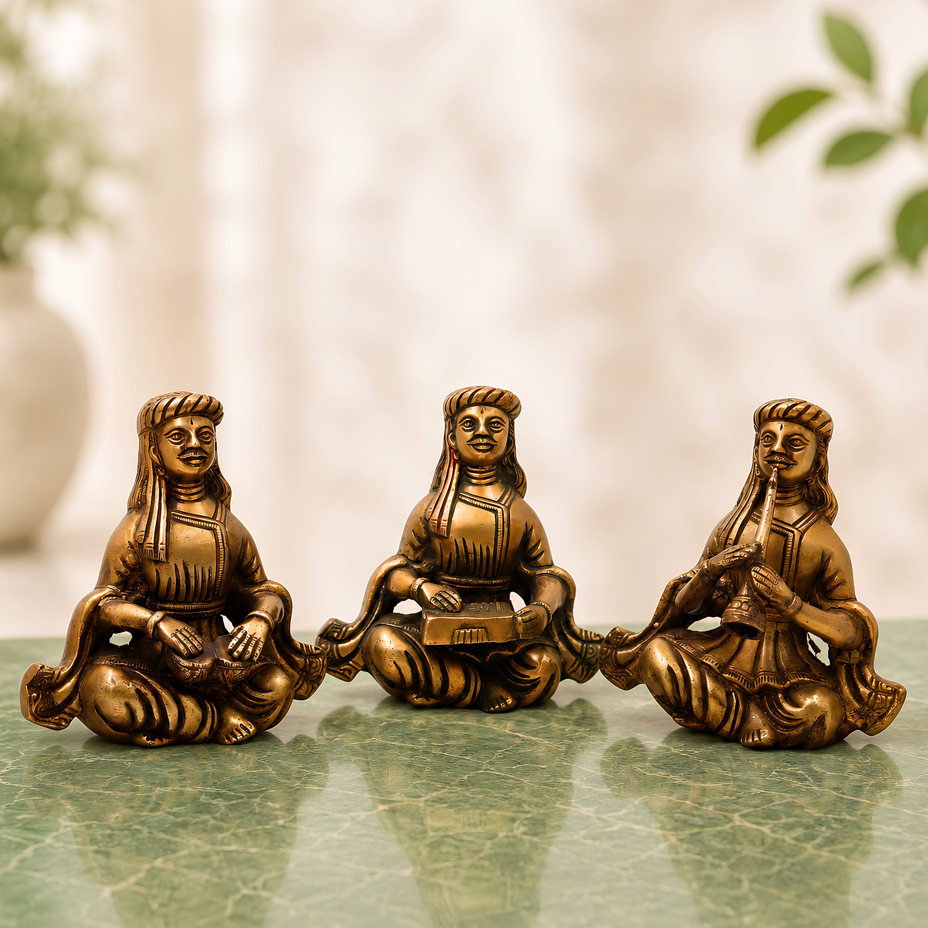 Brass Folk Musician Set of 4 Handcrafted Traditional Sculptures for Home, Gold, 6.5 Inch, 1 Piece