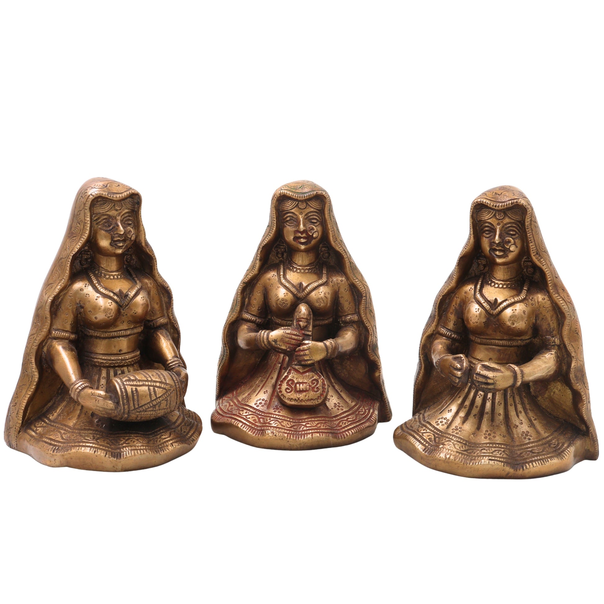 Handcrafted Brass Folk Musician Sculpture Traditional Artisan Murti for Home Decor Gifting Cultural Display, Gold, 6.5 Inch, 1 Piece