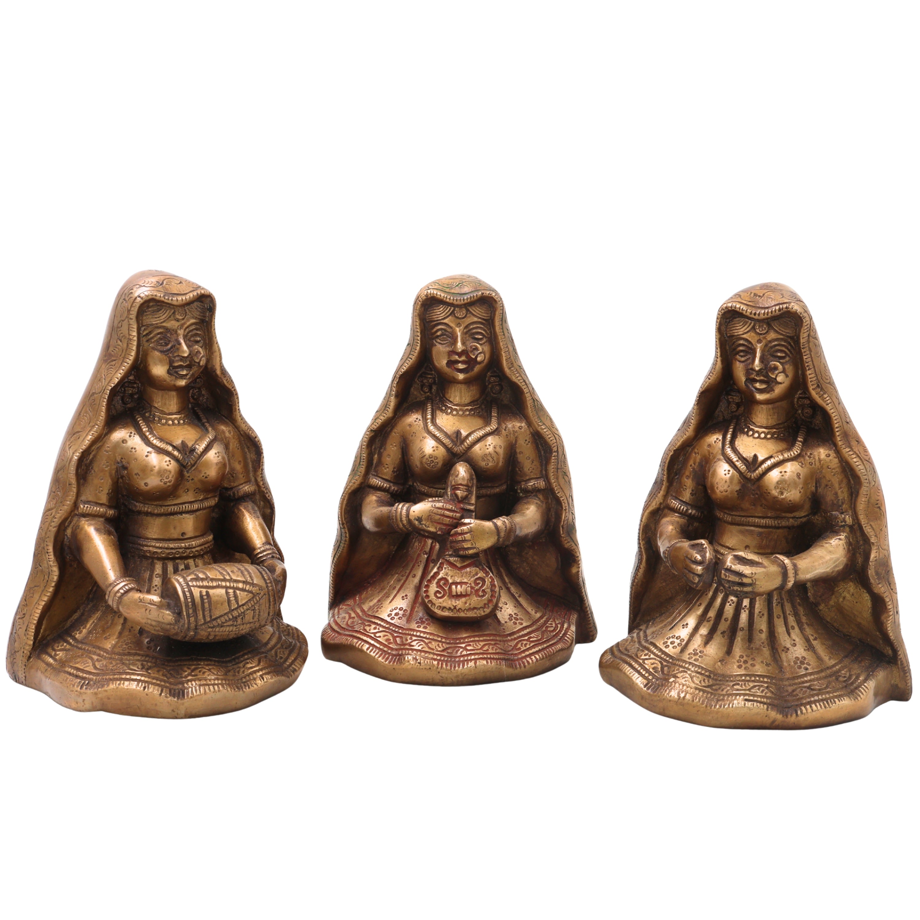 Handcrafted Brass Folk Musician Sculpture Traditional Artisan Murti for Home Decor Gifting Cultural Display, Gold, 6.5 Inch, 1 Piece