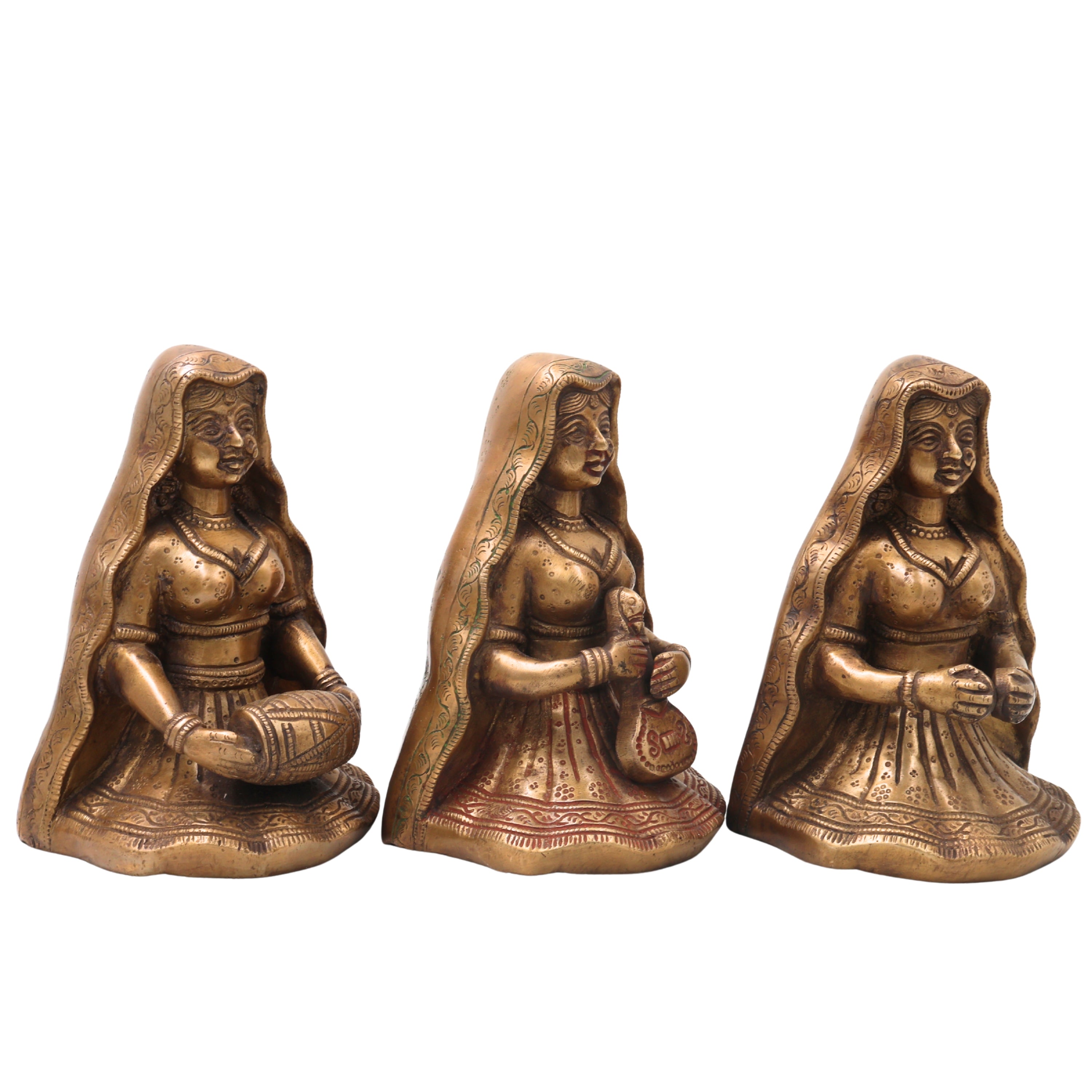 Handcrafted Brass Folk Musician Sculpture Traditional Artisan Murti for Home Decor Gifting Cultural Display, Gold, 6.5 Inch, 1 Piece