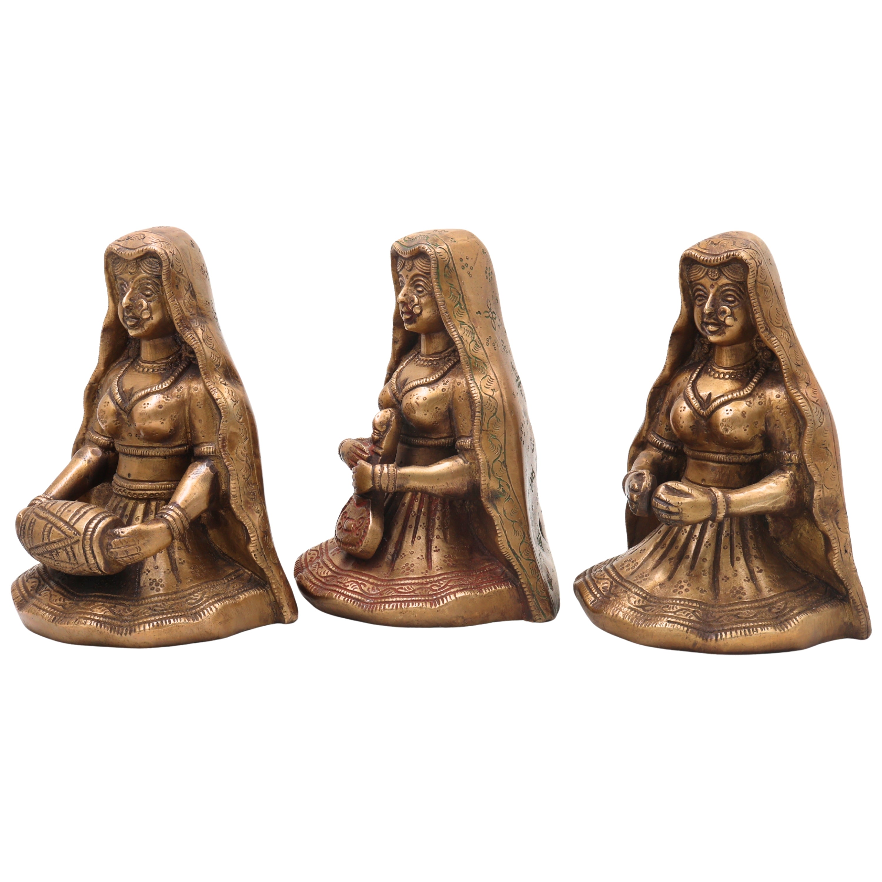 Handcrafted Brass Folk Musician Sculpture Traditional Artisan Murti for Home Decor Gifting Cultural Display, Gold, 6.5 Inch, 1 Piece