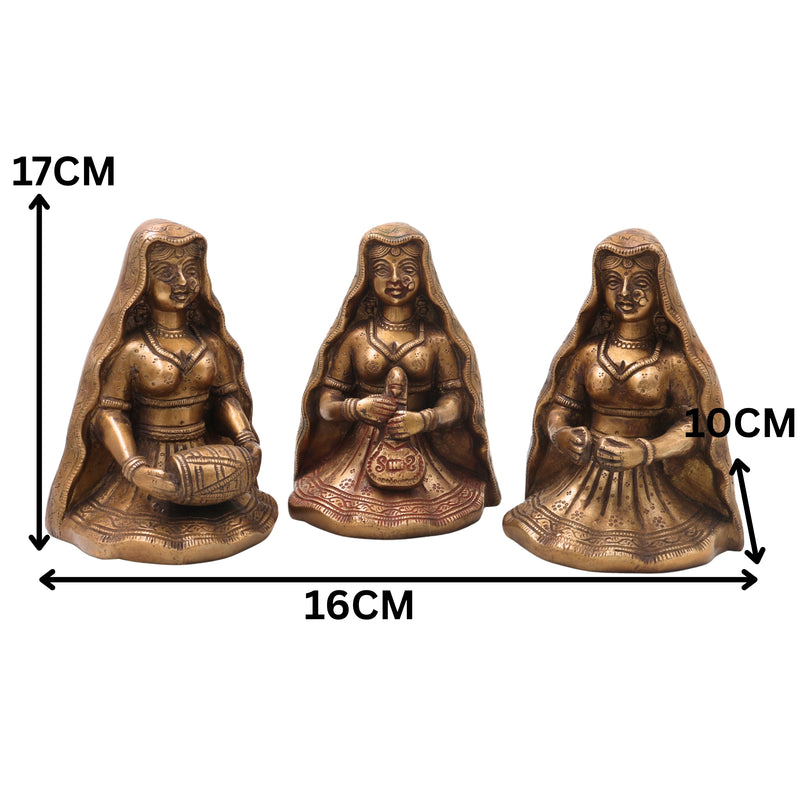 Handcrafted Brass Folk Musician Sculpture Traditional Artisan Murti for Home Decor Gifting Cultural Display, Gold, 6.5 Inch, 1 Piece