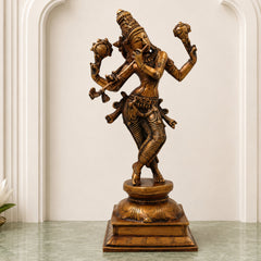 Brass Krishna Idol Handcrafted Venugopala Govinda Murti for Pooja, Home Decor, Gifting, Gold, 15 Inch, 1 Piece