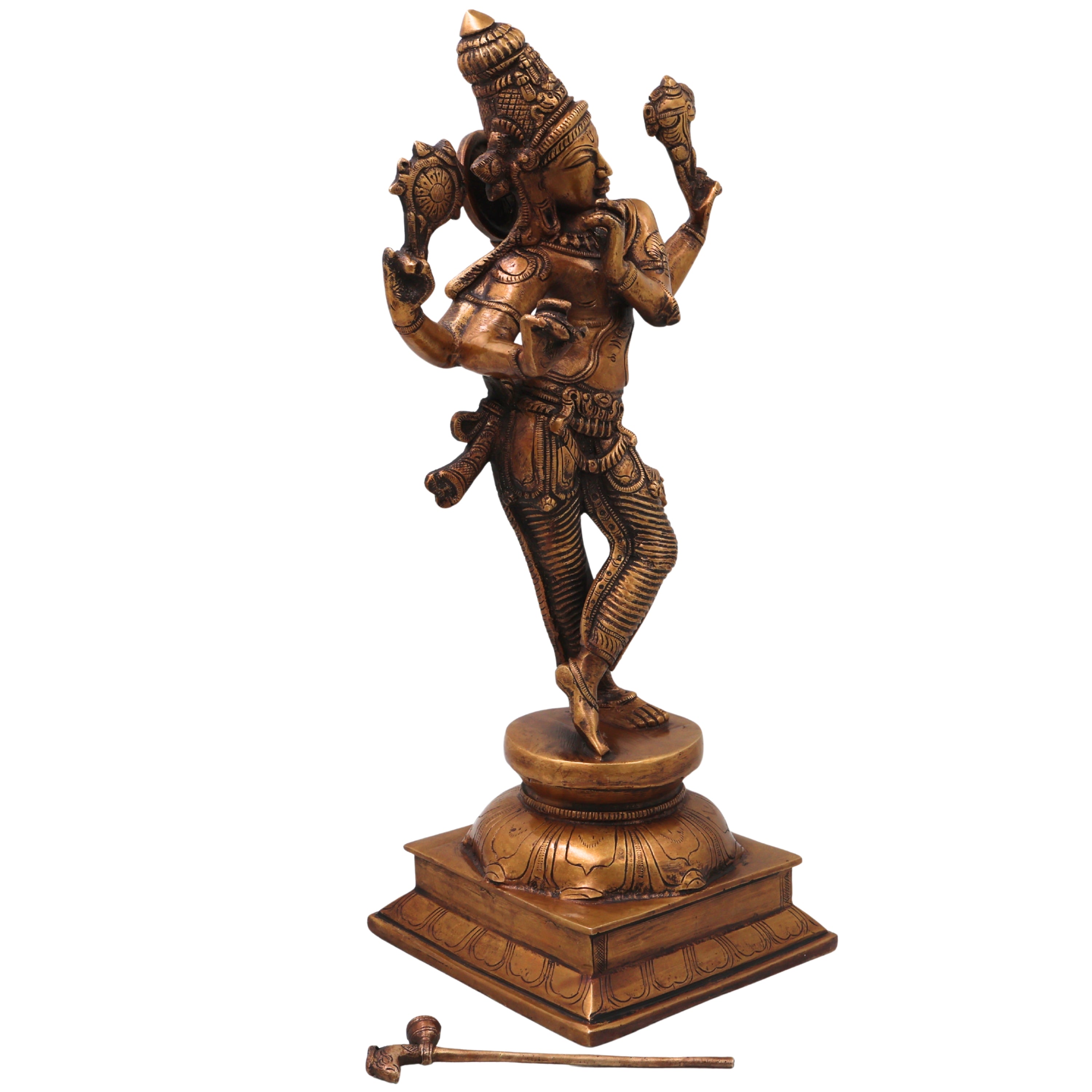 Brass Krishna Idol Handcrafted Venugopala Govinda Murti for Pooja, Home Decor, Gifting, Gold, 15 Inch, 1 Piece