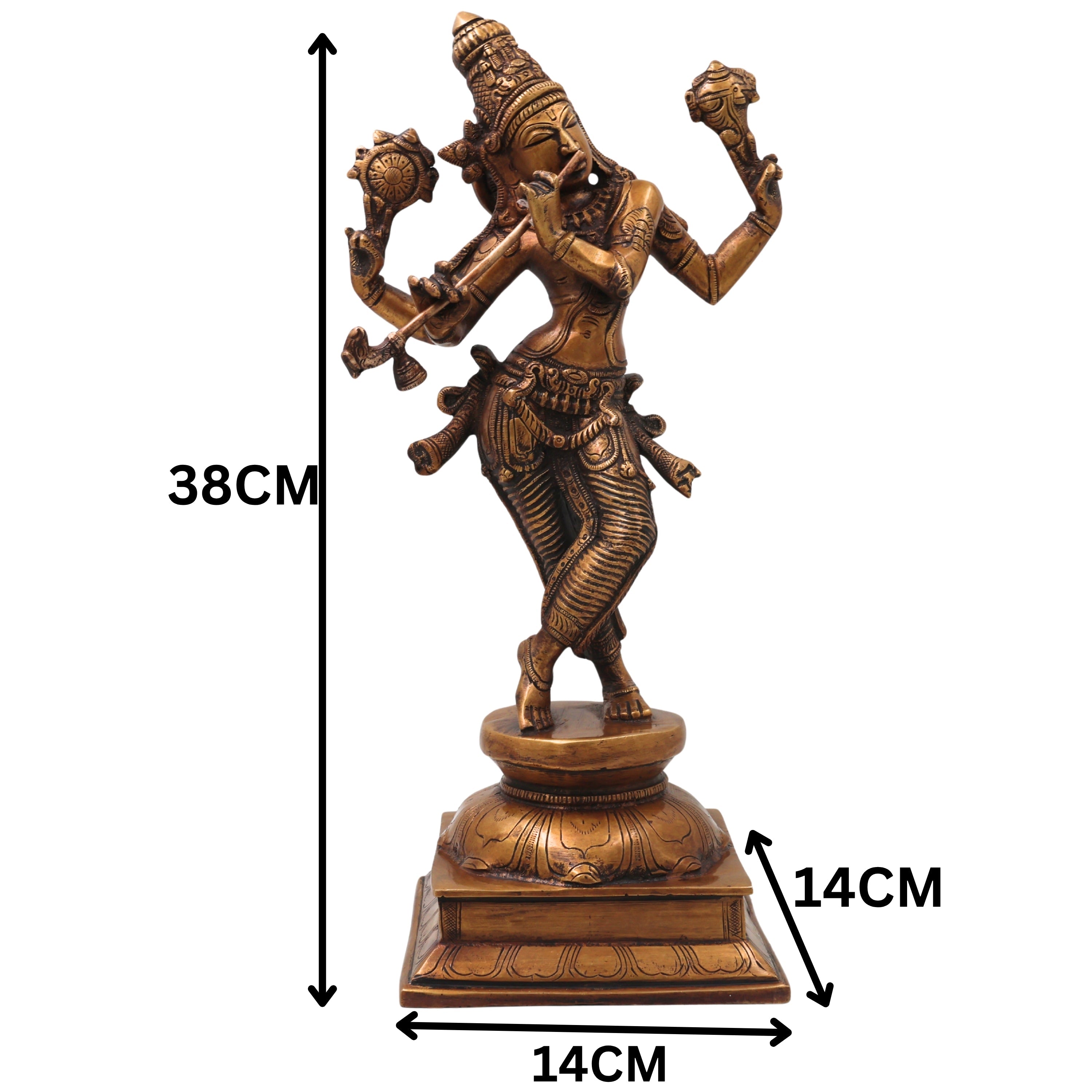 Brass Krishna Idol Handcrafted Venugopala Govinda Murti for Pooja, Home Decor, Gifting, Gold, 15 Inch, 1 Piece