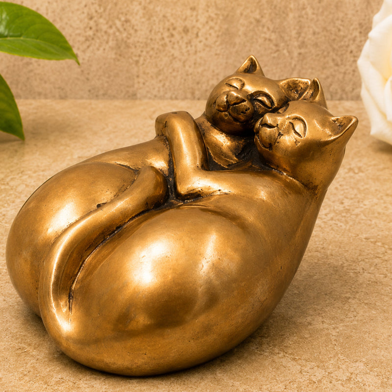 Handcrafted Brass Two Cats Sculpture, Traditional Cat Statue for Home Decor, Vastu, Gifting & Collectibles, Gold, 3.5 Inch, 1 Piece