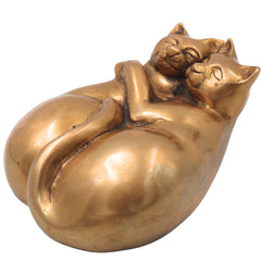 Handcrafted Brass Two Cats Sculpture, Traditional Cat Statue for Home Decor, Vastu, Gifting & Collectibles, Gold, 3.5 Inch, 1 Piece
