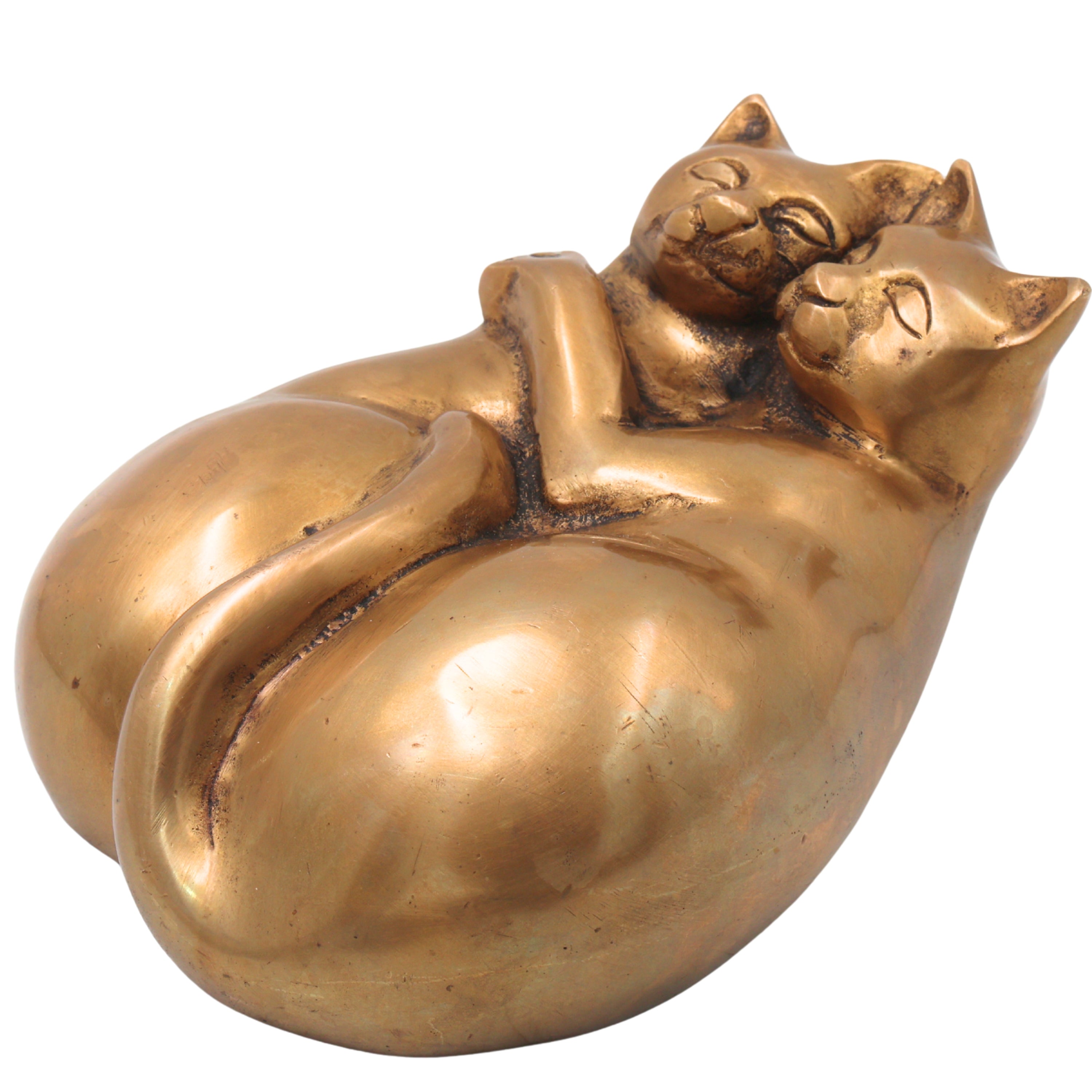 Handcrafted Brass Two Cats Sculpture, Traditional Cat Statue for Home Decor, Vastu, Gifting & Collectibles, Gold, 3.5 Inch, 1 Piece