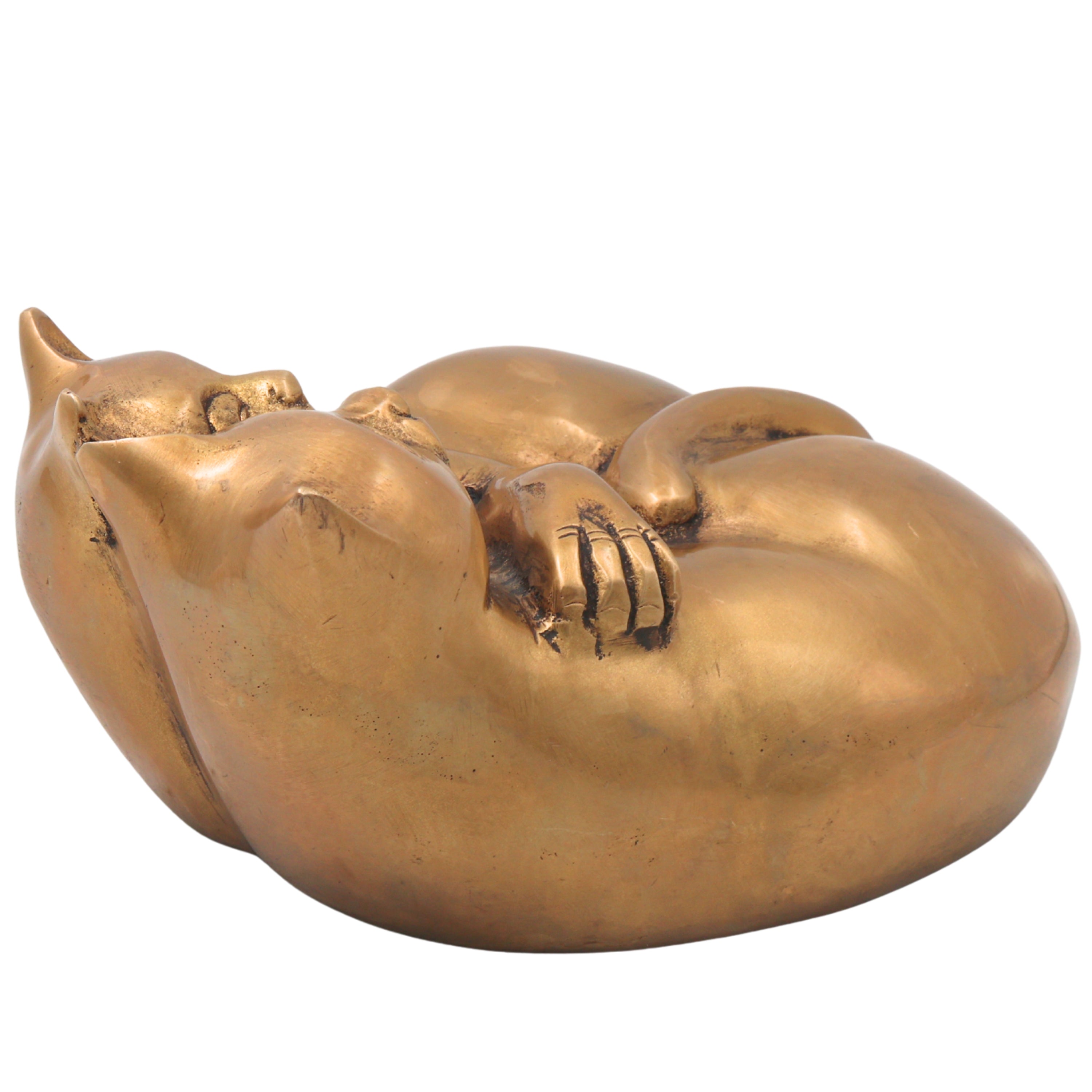 Handcrafted Brass Two Cats Sculpture, Traditional Cat Statue for Home Decor, Vastu, Gifting & Collectibles, Gold, 3.5 Inch, 1 Piece