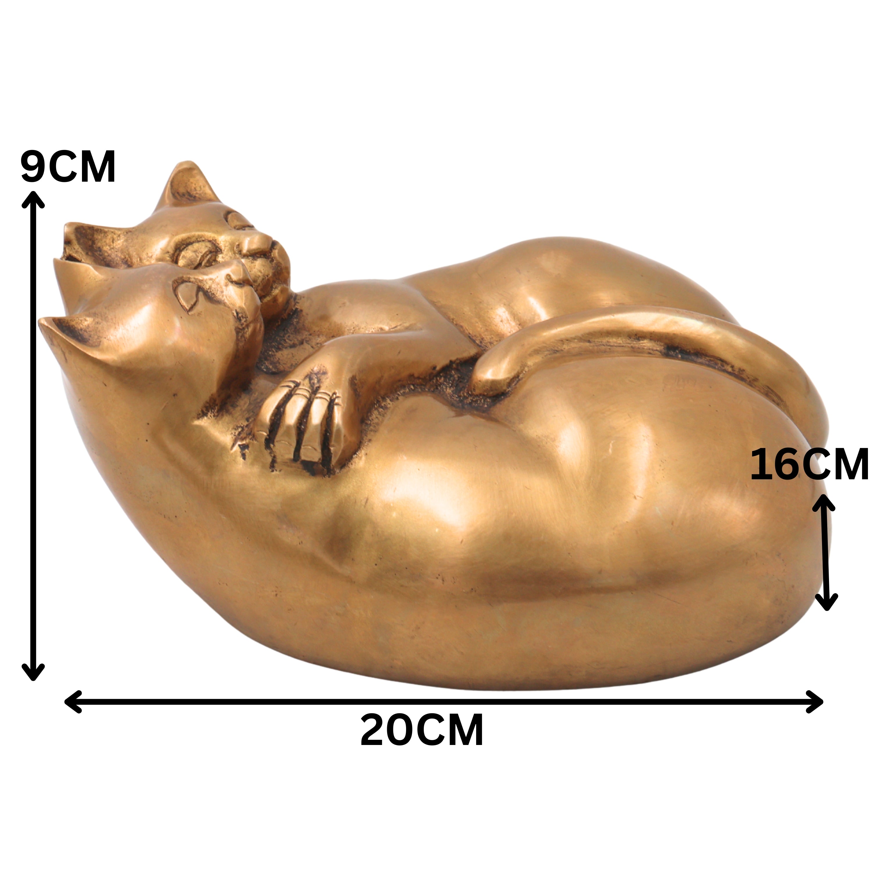 Handcrafted Brass Two Cats Sculpture, Traditional Cat Statue for Home Decor, Vastu, Gifting & Collectibles, Gold, 3.5 Inch, 1 Piece