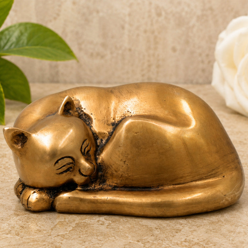 Handcrafted Brass Single Cat Murti Vigraha, Traditional Chola Style Sculpture for Home Decor, Vastu & Gifting, Gold, 3 Inch, 1 Piece