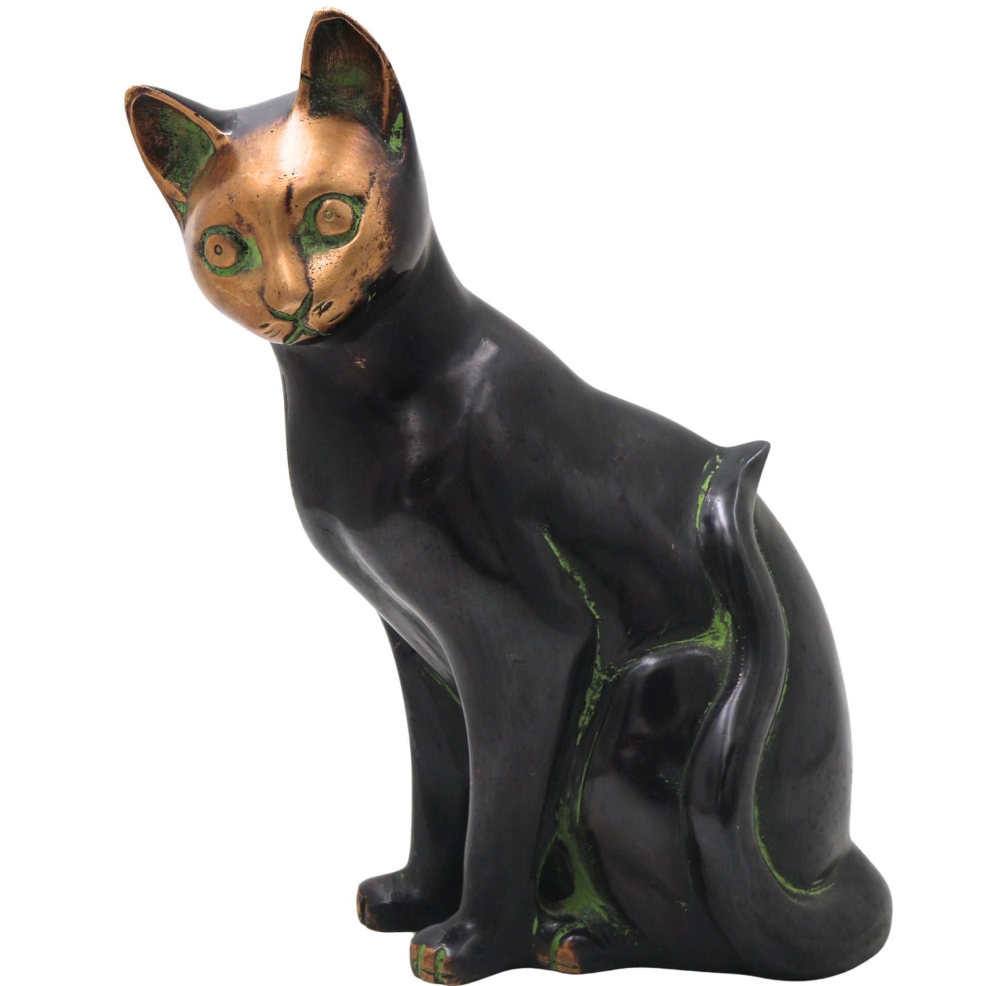 Handcrafted Brass Cat Idol, Lucky Vastu Cat Figurine for Home Decor, Spiritual Gifting & Luxury Display, Black, 8 Inch, 1 Piece