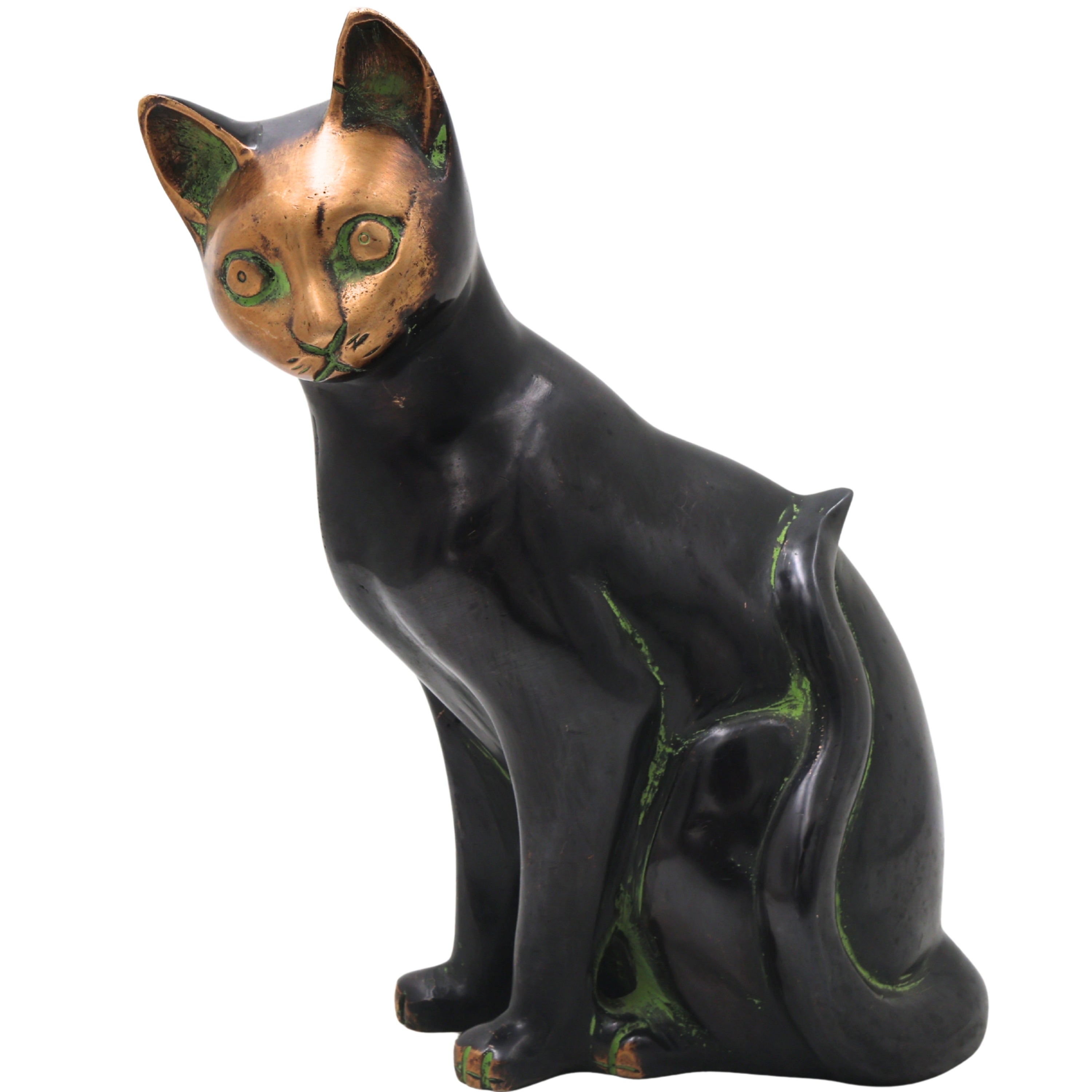 Handcrafted Brass Cat Idol, Lucky Vastu Cat Figurine for Home Decor, Spiritual Gifting & Luxury Display, Black, 8 Inch, 1 Piece