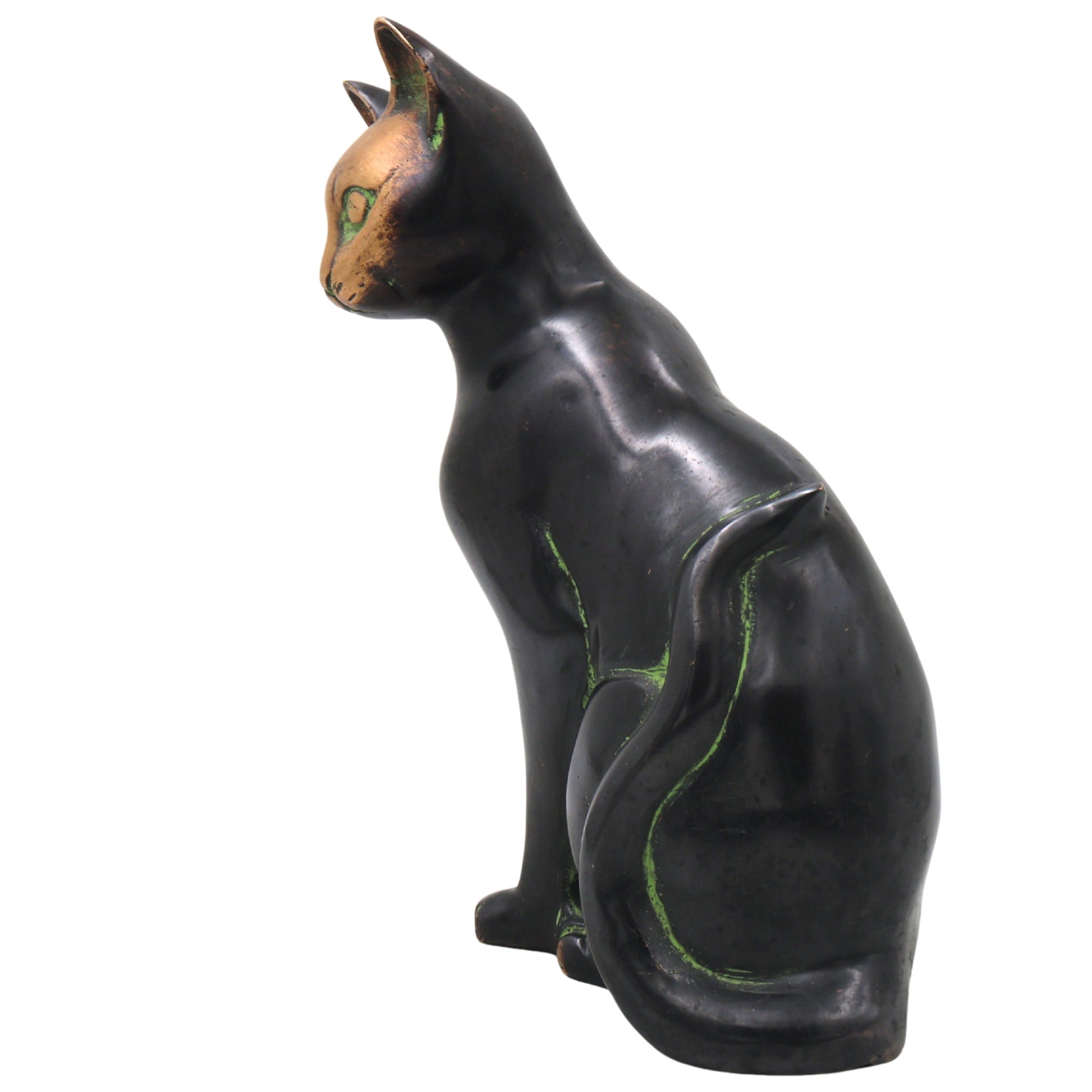 Handcrafted Brass Cat Idol, Lucky Vastu Cat Figurine for Home Decor, Spiritual Gifting & Luxury Display, Black, 8 Inch, 1 Piece