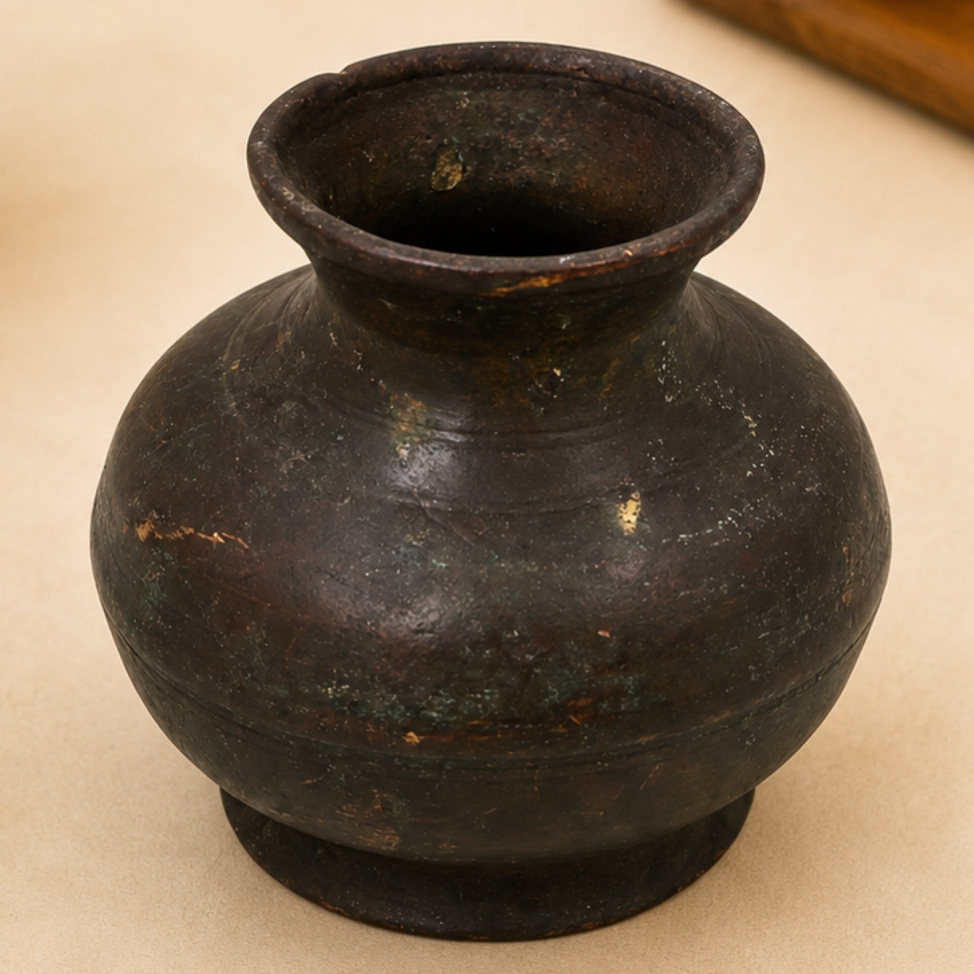 Brass Lota Kalash Kumbha for Pooja, Handcrafted Abhishekam, Temple Decor, Traditional Chola Gift Vessel, Brown, 3 Inch, 1 Piece