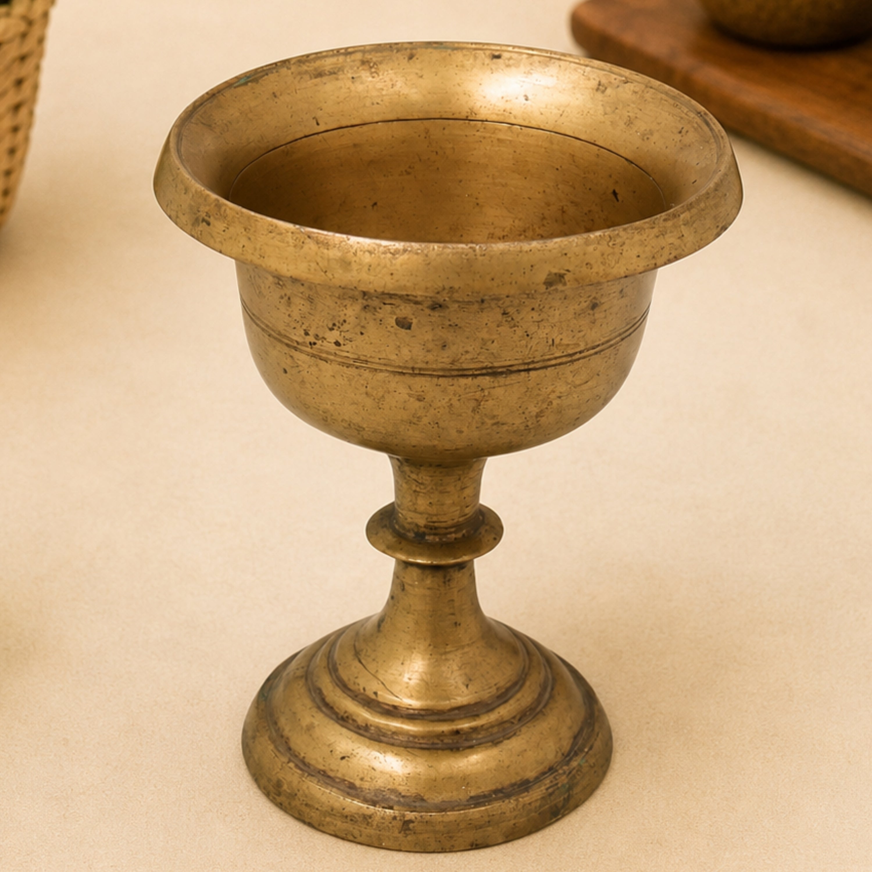 Brass Vintage Glass Pot for Pooja, Handcrafted Temple Rituals, Traditional Home Decor, Auspicious Gifting, Gold, 4.5 Inch, 1 Piece