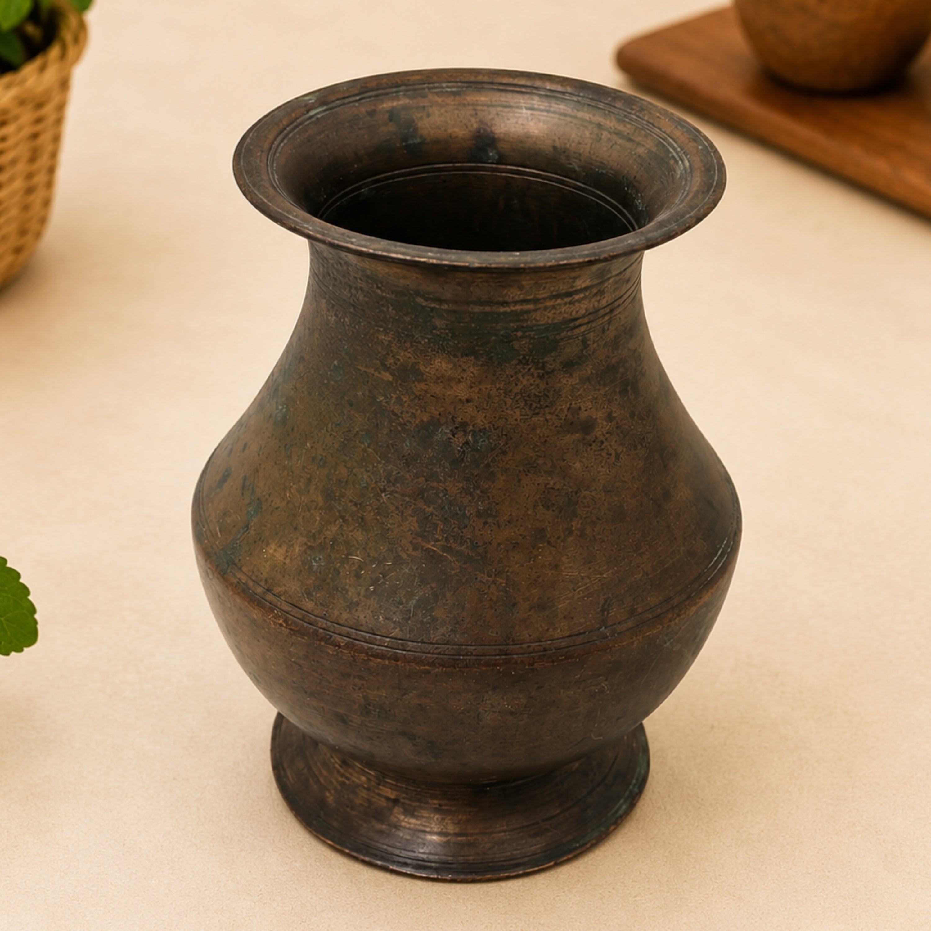 Vintage Brass Lota Kalash Jal Patra for Pooja, Vastu, Temple Decor, Gifting, Handcrafted Traditional Chola Art, Gold, 5.5 Inch, 1 Piece