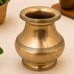 Brass Lota Kalash for Pooja, Purna Kumbha Sacred Ritual Vessel, Handcrafted Traditional Chola Gift Decor, Gold, 5.5 Inch, 1 Piece