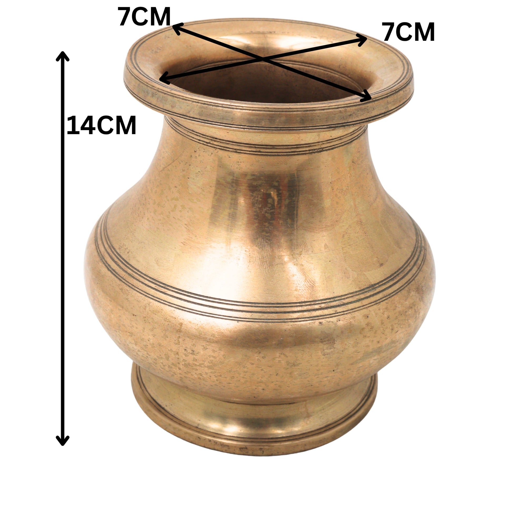 Brass Lota Kalash for Pooja, Purna Kumbha Sacred Ritual Vessel, Handcrafted Traditional Chola Gift Decor, Gold, 5.5 Inch, 1 Piece
