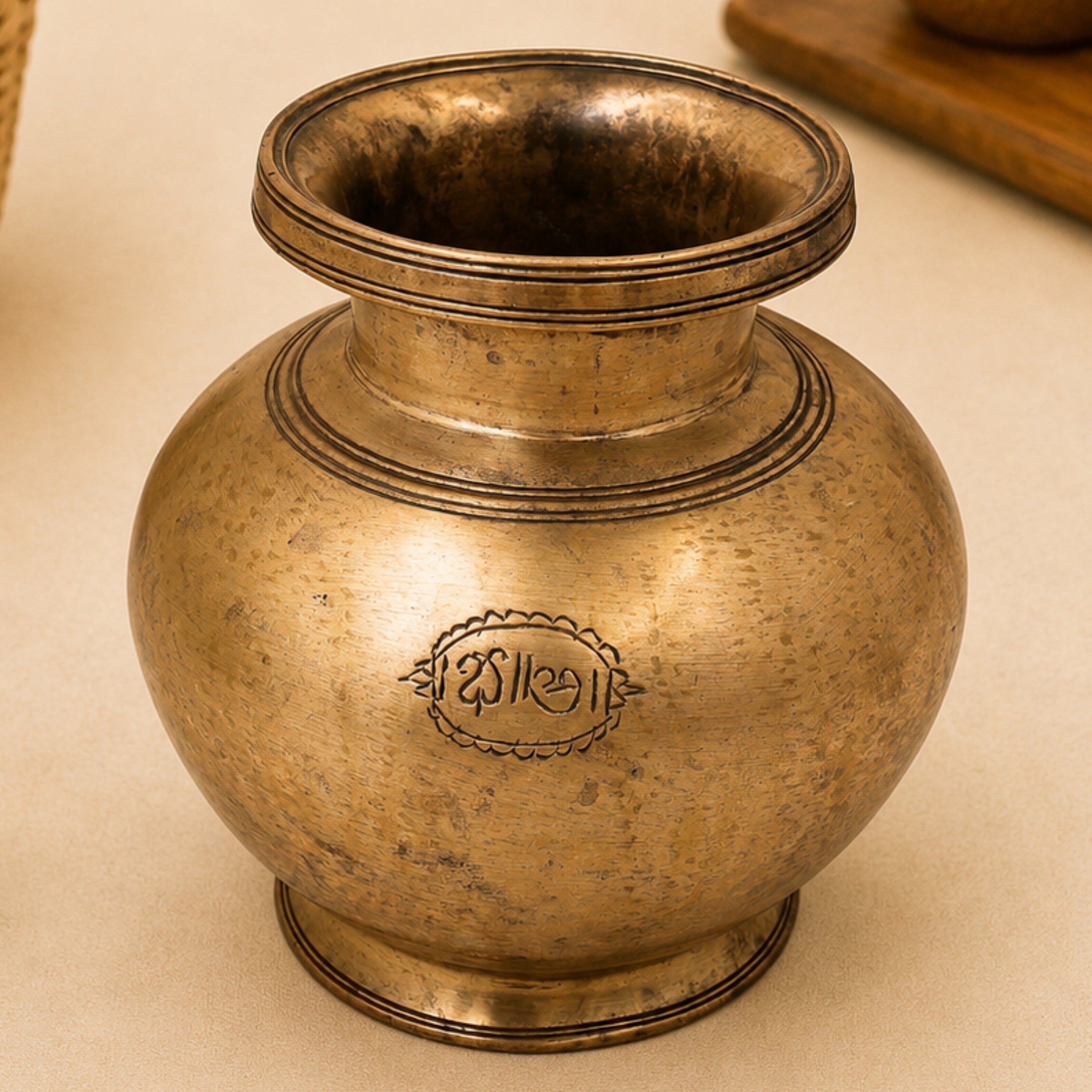 Brass Vintage Chambu Lota Kalash Handcrafted Traditional Chola Purna Kumbha for Pooja, Temple Decor & Gifting, Gold, 6 Inch, 1 Piece