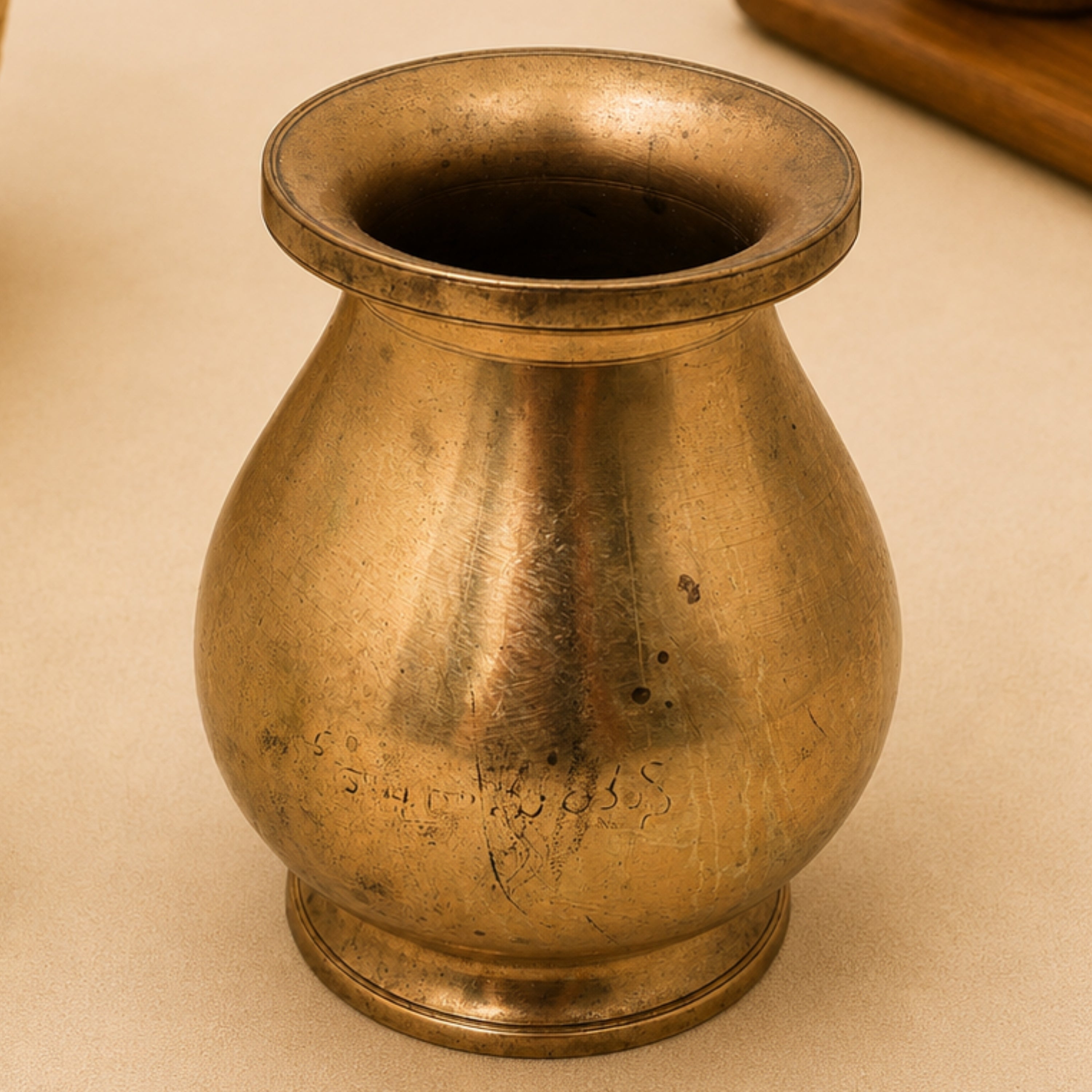 Vintage Brass Lota Kalash Jal Patra for Pooja, Handcrafted Traditional Chola Ritual Water Vessel Gift Decor, Gold, 5 Inch, 1 Piece