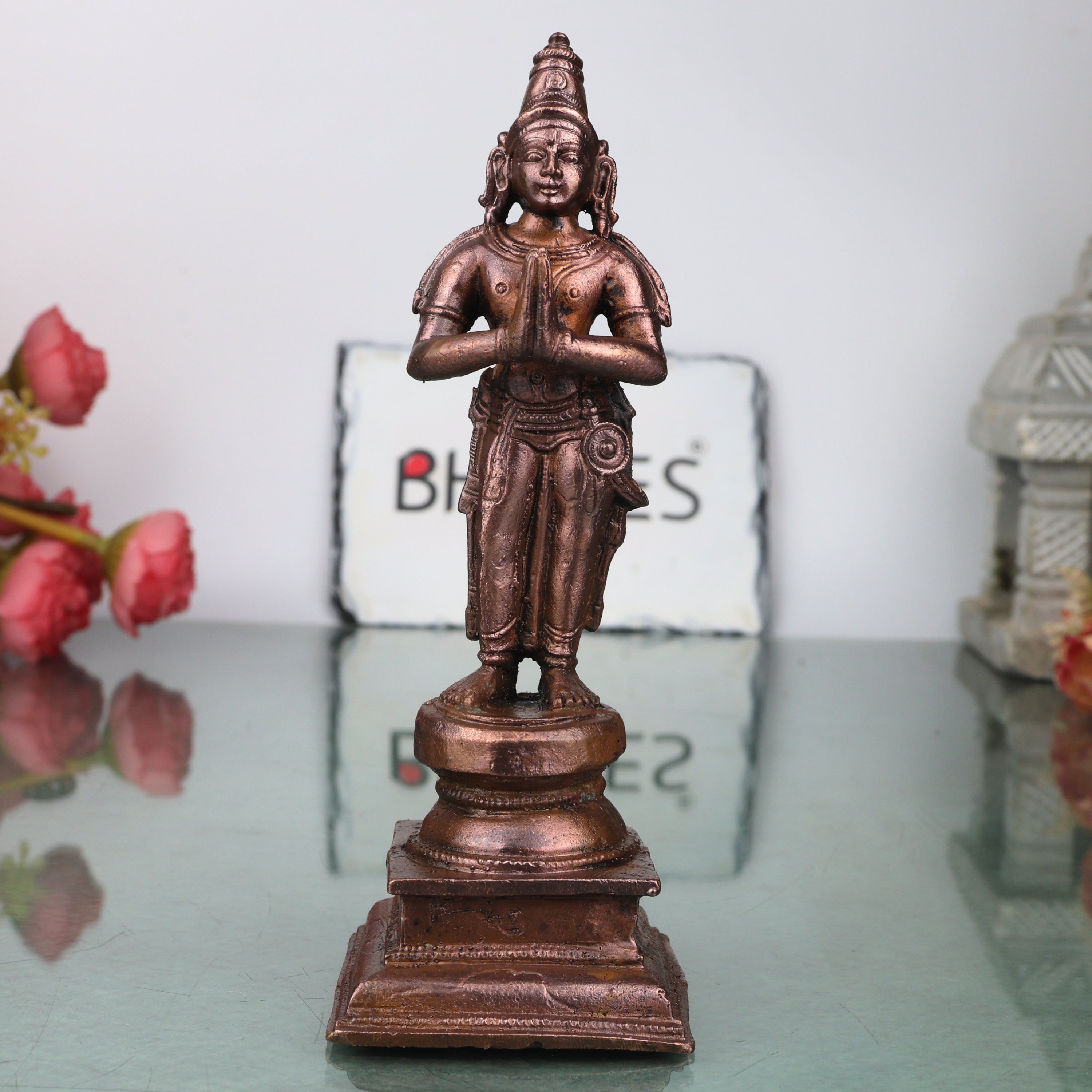 Handcrafted Copper Alwar Idol, Alvar Murti, Azhwar Vigraham, Srivaishnava Figurine for Pooja &amp; Decor, Brown, 6 Inch, 1 Piece