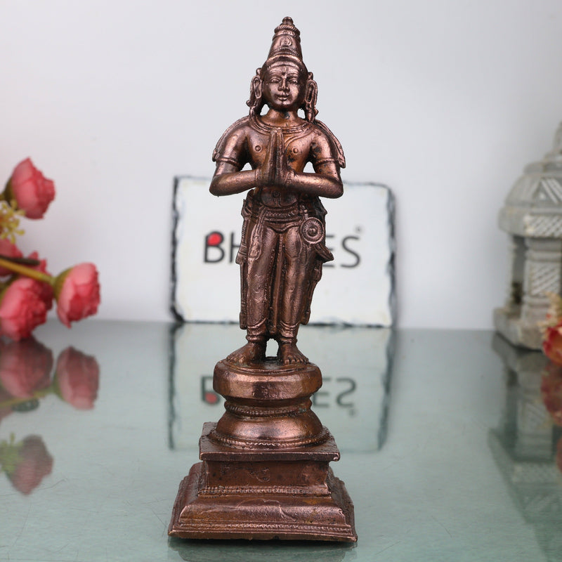 Handcrafted Copper Alwar Idol, Alvar Murti, Azhwar Vigraham, Srivaishnava Figurine for Pooja &amp; Decor, Brown, 6 Inch, 1 Piece