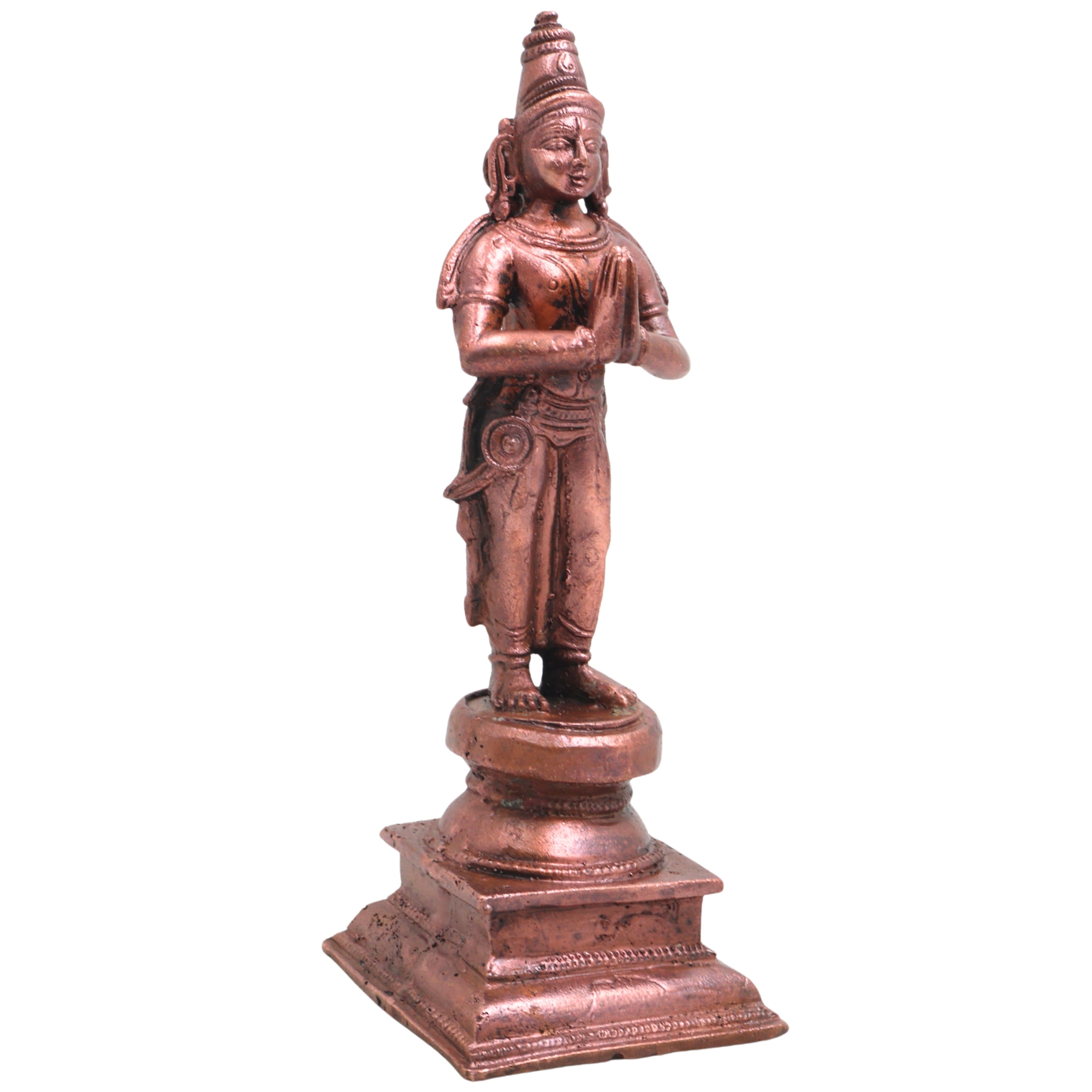 Handcrafted Copper Alwar Idol, Alvar Murti, Azhwar Vigraham, Srivaishnava Figurine for Pooja &amp; Decor, Brown, 6 Inch, 1 Piece