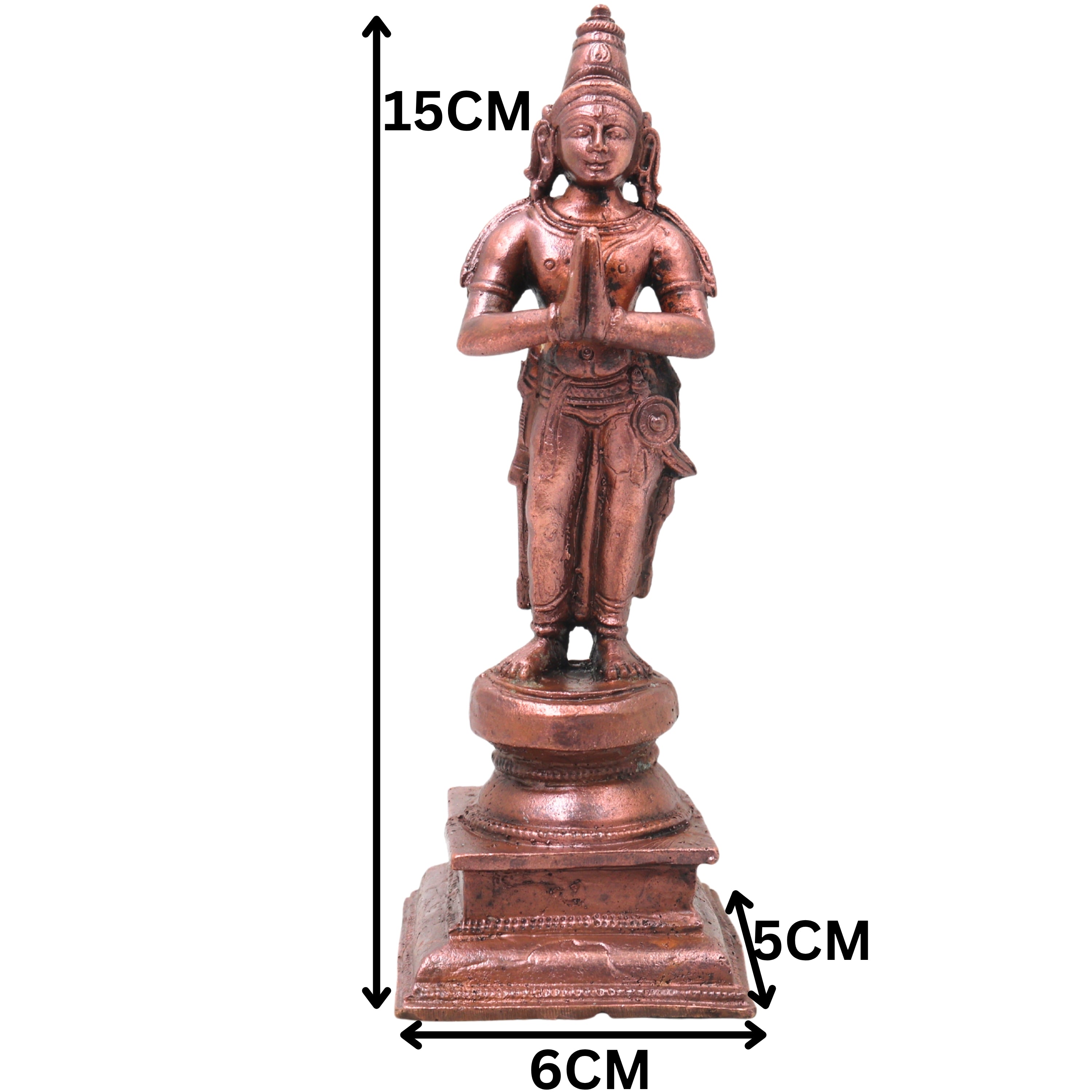 Handcrafted Copper Alwar Idol, Alvar Murti, Azhwar Vigraham, Srivaishnava Figurine for Pooja &amp; Decor, Brown, 6 Inch, 1 Piece