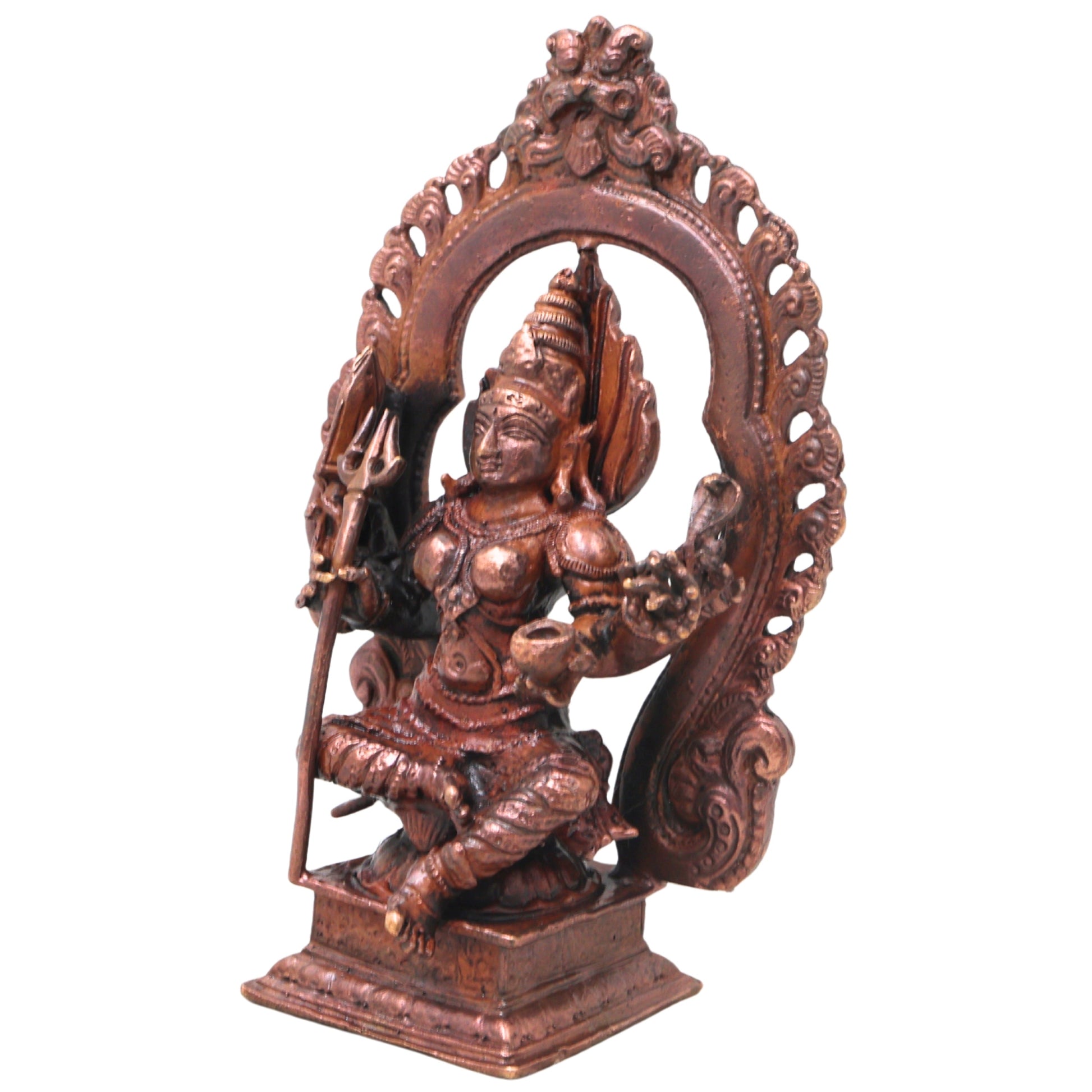 Handcrafted Copper Mariamma Idol, Sri Mariamman Devi Murti for Pooja, Temple, Vastu &amp; Home Decor, Brown, 5.5 Inch, 1 Piece