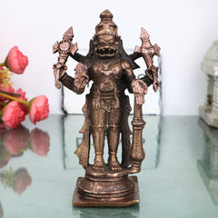 Handcrafted Copper Narasimha Idol, Lakshmi Narasimha Murti for Pooja, Vastu, Home Temple &amp; Spiritual Decor, Brown, 6.5 Inch, 1 Piece