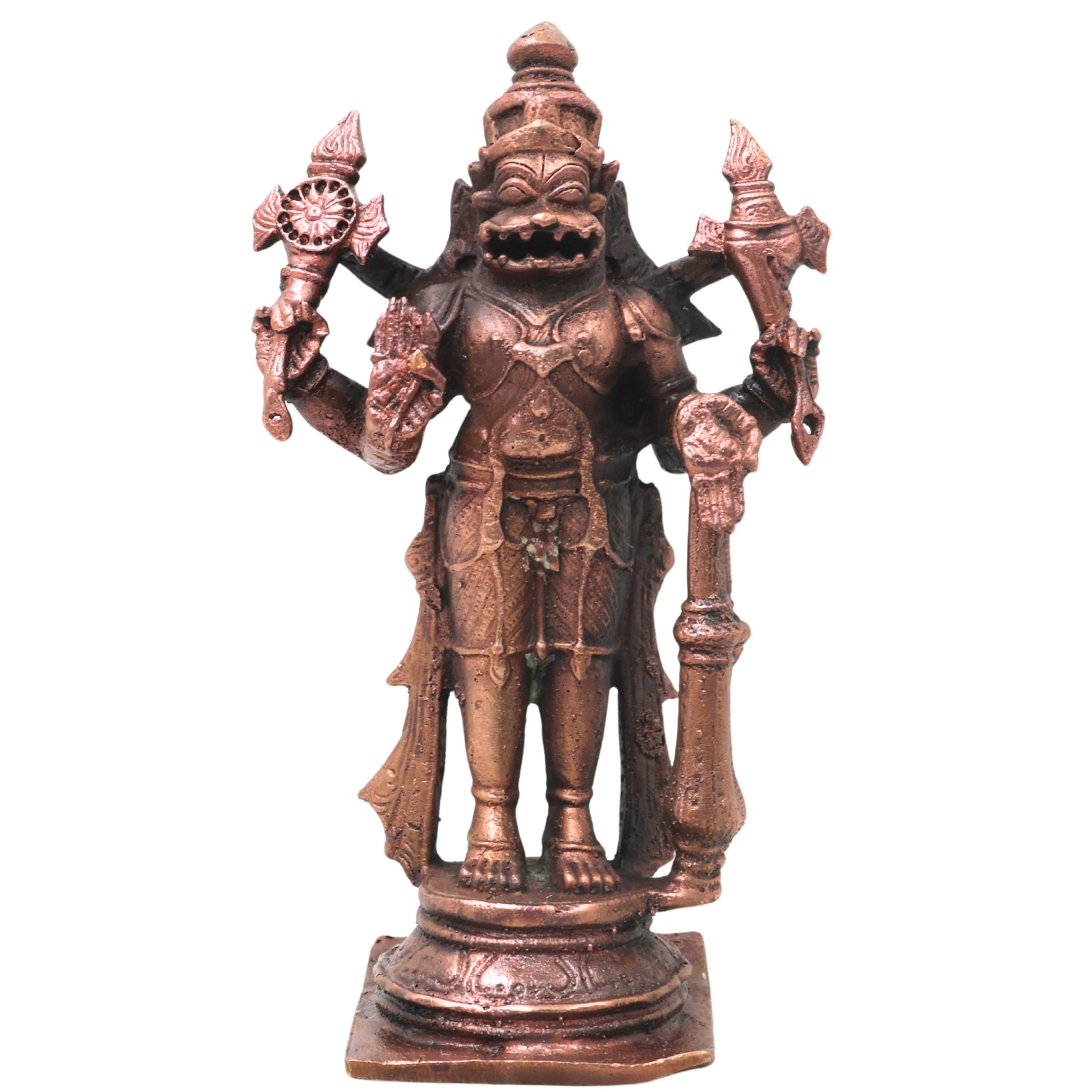 Handcrafted Copper Narasimha Idol, Lakshmi Narasimha Murti for Pooja, Vastu, Home Temple &amp; Spiritual Decor, Brown, 6.5 Inch, 1 Piece