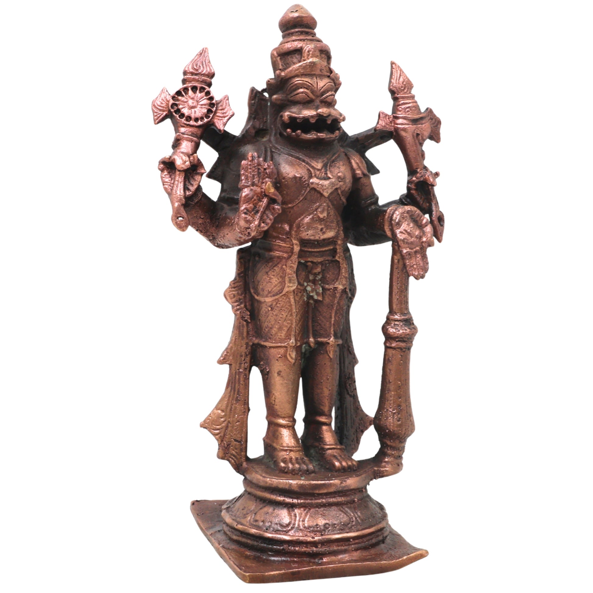 Handcrafted Copper Narasimha Idol, Lakshmi Narasimha Murti for Pooja, Vastu, Home Temple &amp; Spiritual Decor, Brown, 6.5 Inch, 1 Piece