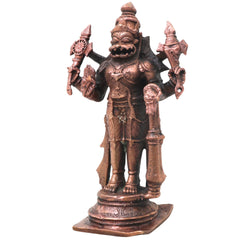 Handcrafted Copper Narasimha Idol, Lakshmi Narasimha Murti for Pooja, Vastu, Home Temple &amp; Spiritual Decor, Brown, 6.5 Inch, 1 Piece