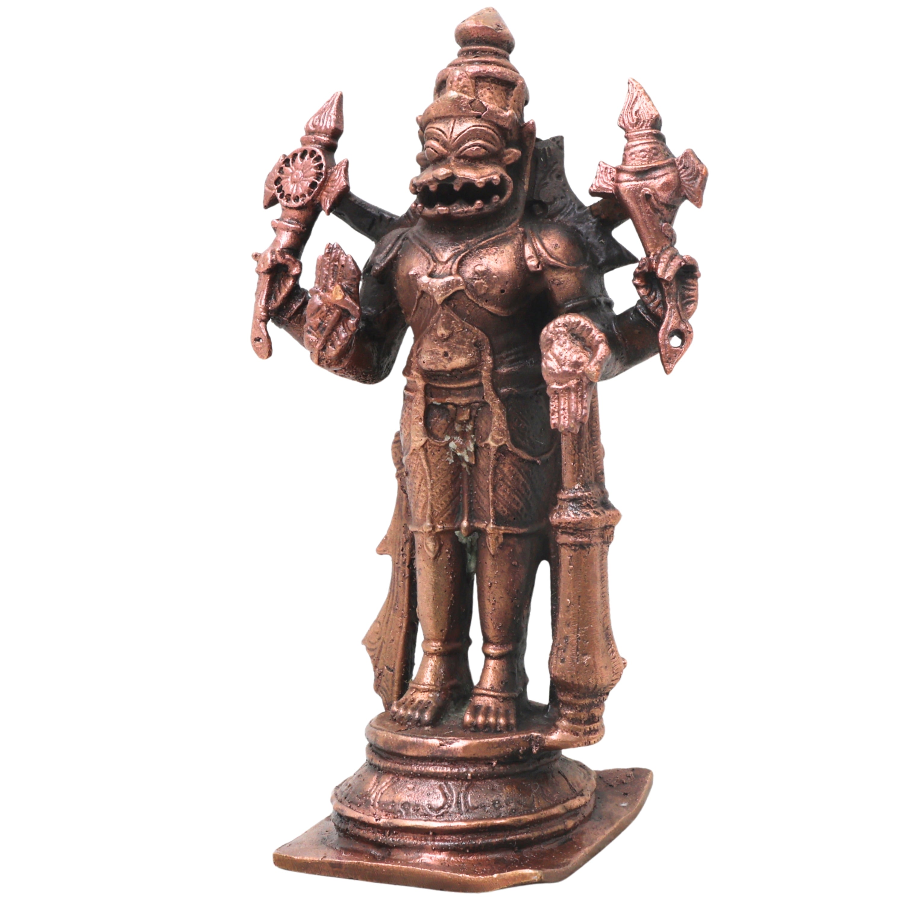 Handcrafted Copper Narasimha Idol, Lakshmi Narasimha Murti for Pooja, Vastu, Home Temple &amp; Spiritual Decor, Brown, 6.5 Inch, 1 Piece