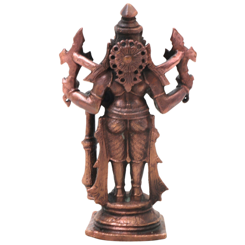 Handcrafted Copper Narasimha Idol, Lakshmi Narasimha Murti for Pooja, Vastu, Home Temple &amp; Spiritual Decor, Brown, 6.5 Inch, 1 Piece