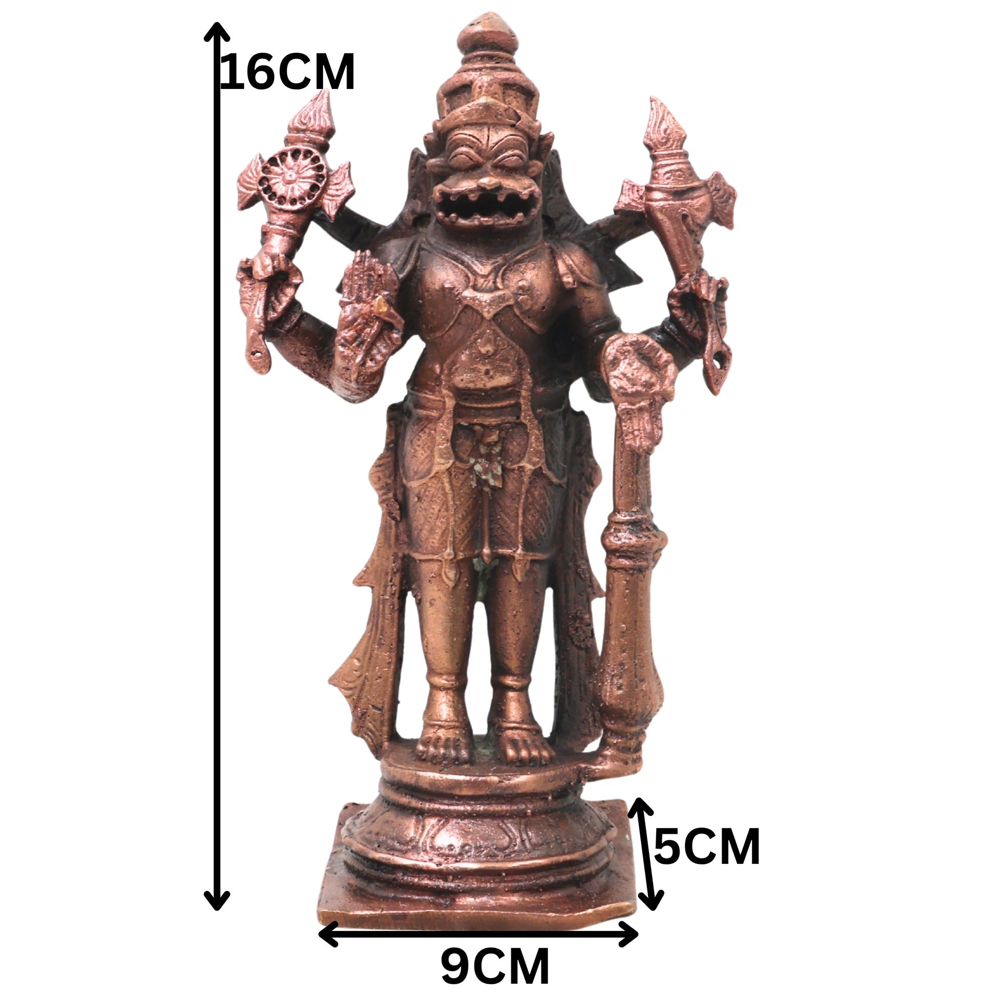 Handcrafted Copper Narasimha Idol, Lakshmi Narasimha Murti for Pooja, Vastu, Home Temple &amp; Spiritual Decor, Brown, 6.5 Inch, 1 Piece