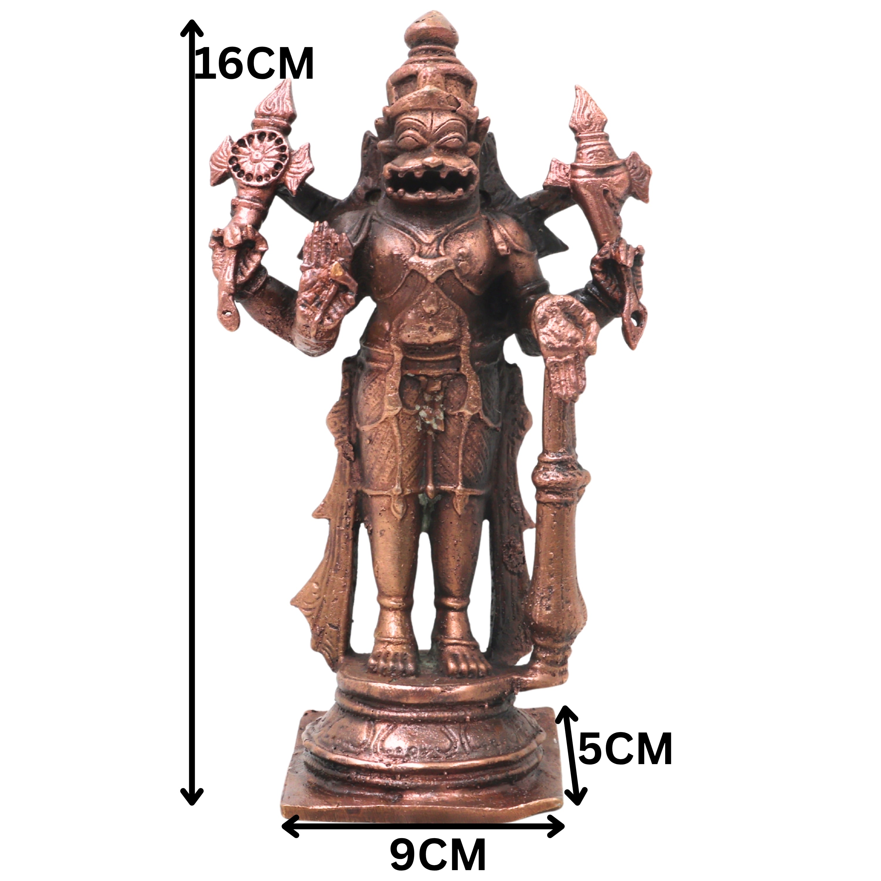 Handcrafted Copper Narasimha Idol, Lakshmi Narasimha Murti for Pooja, Vastu, Home Temple &amp; Spiritual Decor, Brown, 6.5 Inch, 1 Piece