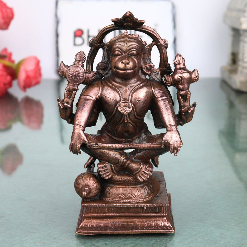 Handcrafted Copper Hanuman Idol, Anjaneya Swamy Murti, Bajrangbali Vigraha for Pooja, Vastu &amp; Home Decor, Brown, 4.5 Inch, 1 Piece