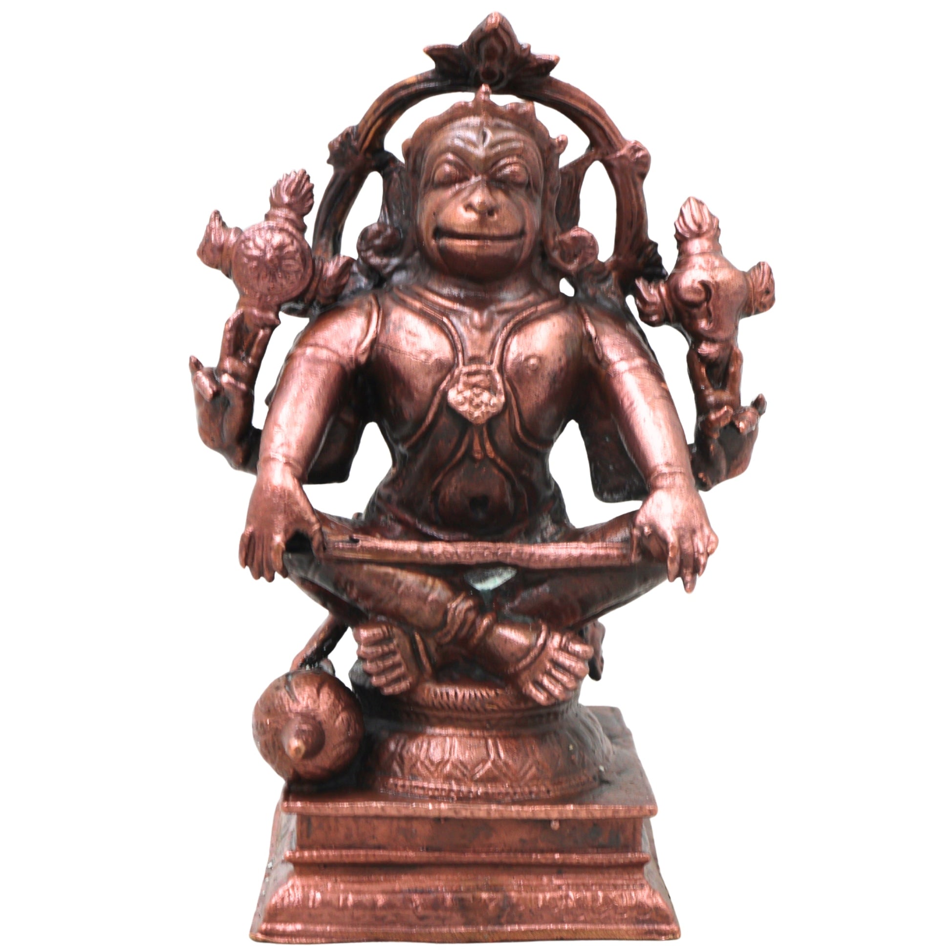 Handcrafted Copper Hanuman Idol, Anjaneya Swamy Murti, Bajrangbali Vigraha for Pooja, Vastu &amp; Home Decor, Brown, 4.5 Inch, 1 Piece