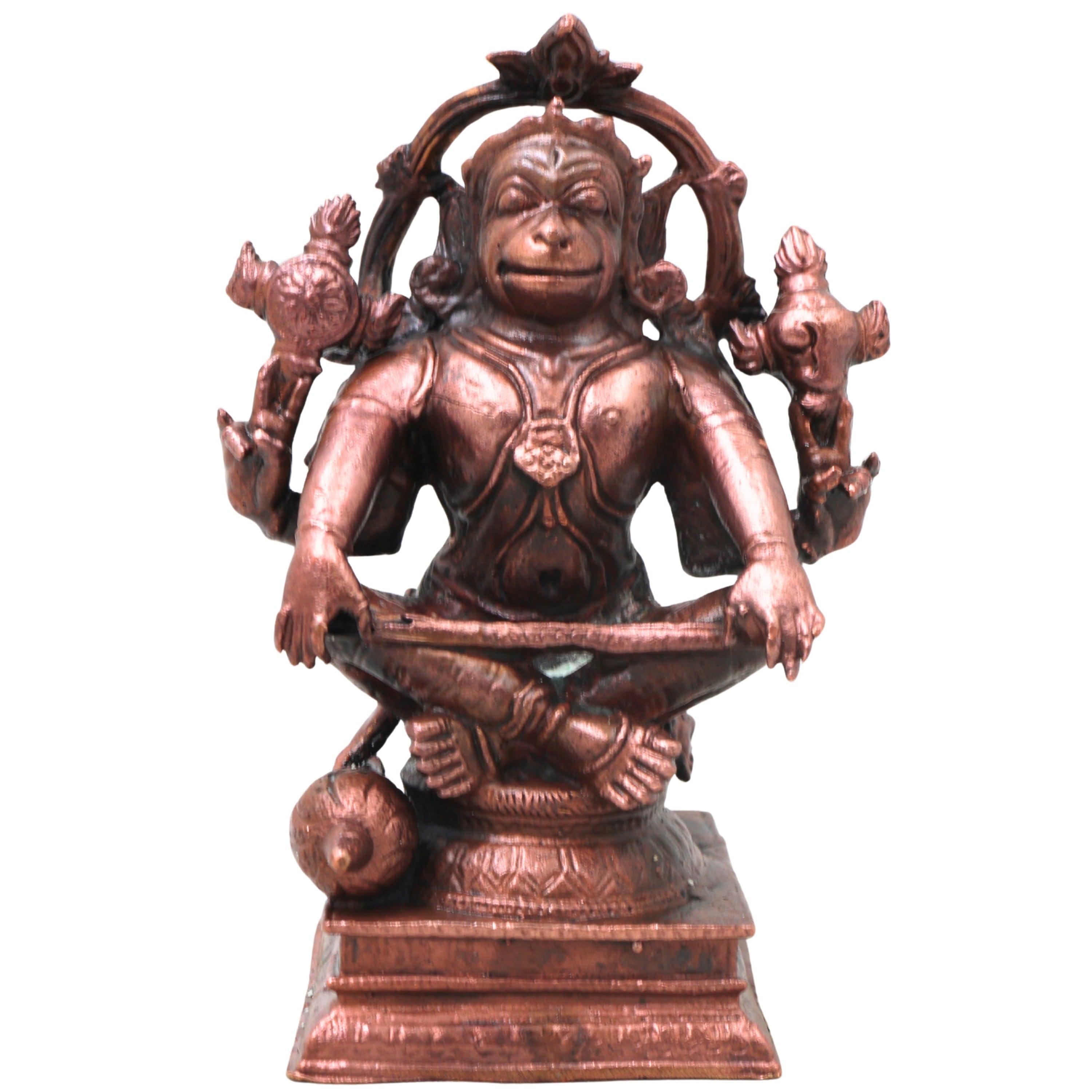 Handcrafted Copper Hanuman Idol, Anjaneya Swamy Murti, Bajrangbali Vigraha for Pooja, Vastu &amp; Home Decor, Brown, 4.5 Inch, 1 Piece